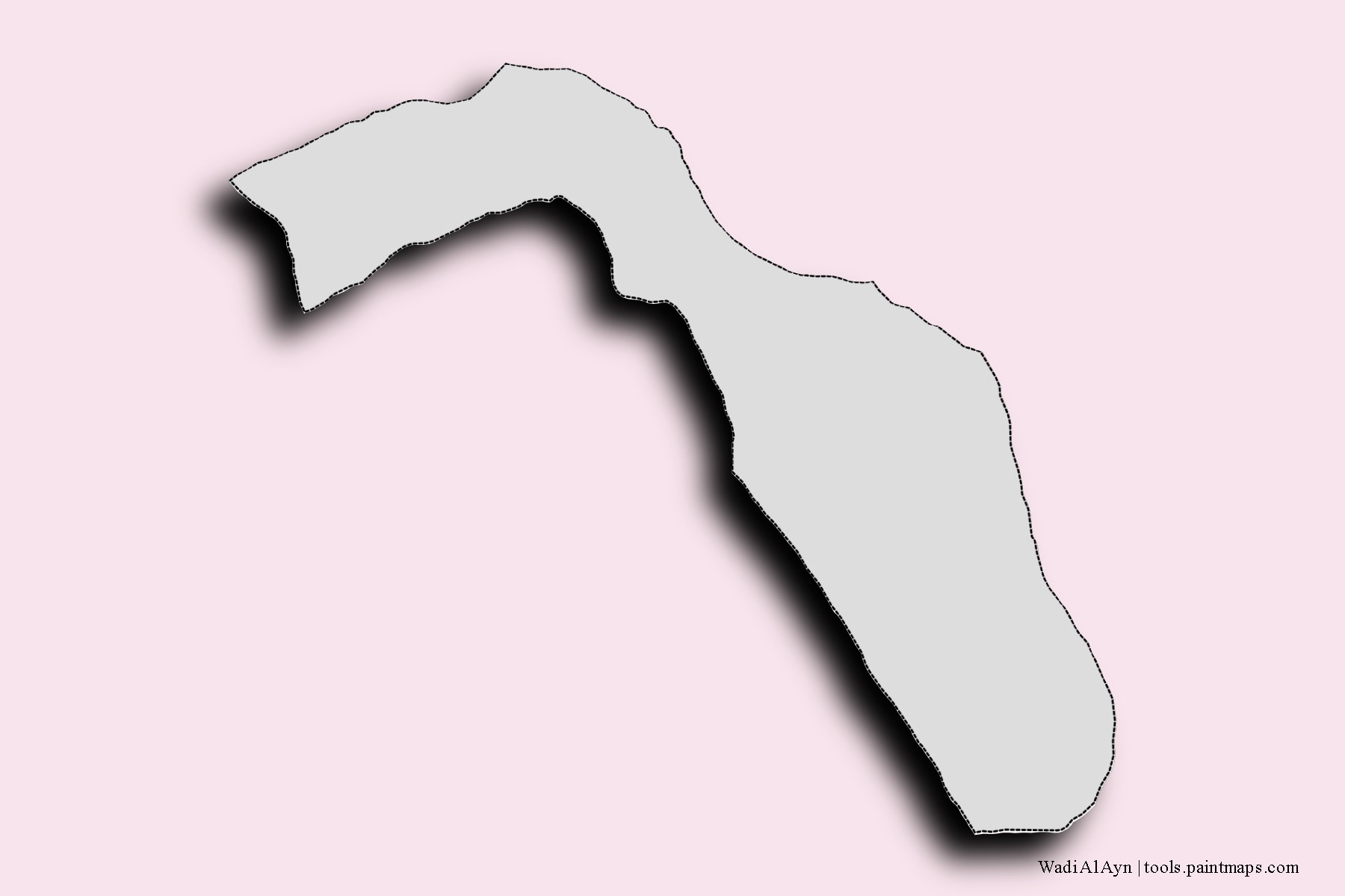 Mapa de barrios y pueblos de Wadi Al Ayn con efecto de sombra 3D