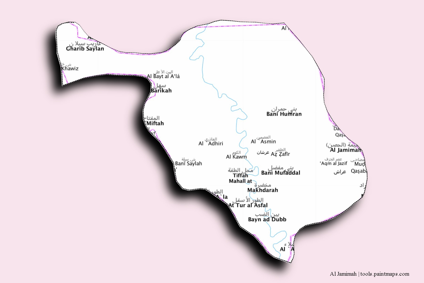 Al Jamimah neighborhoods and villages map with 3D shadow effect