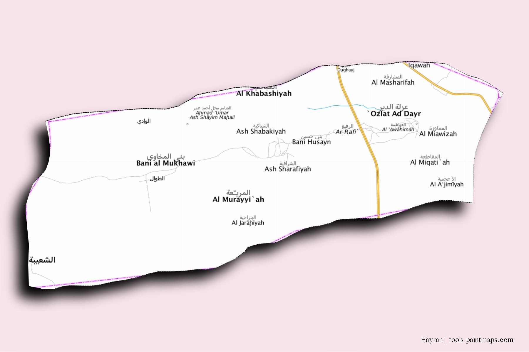 Mapa de barrios y pueblos de Hayran con efecto de sombra 3D