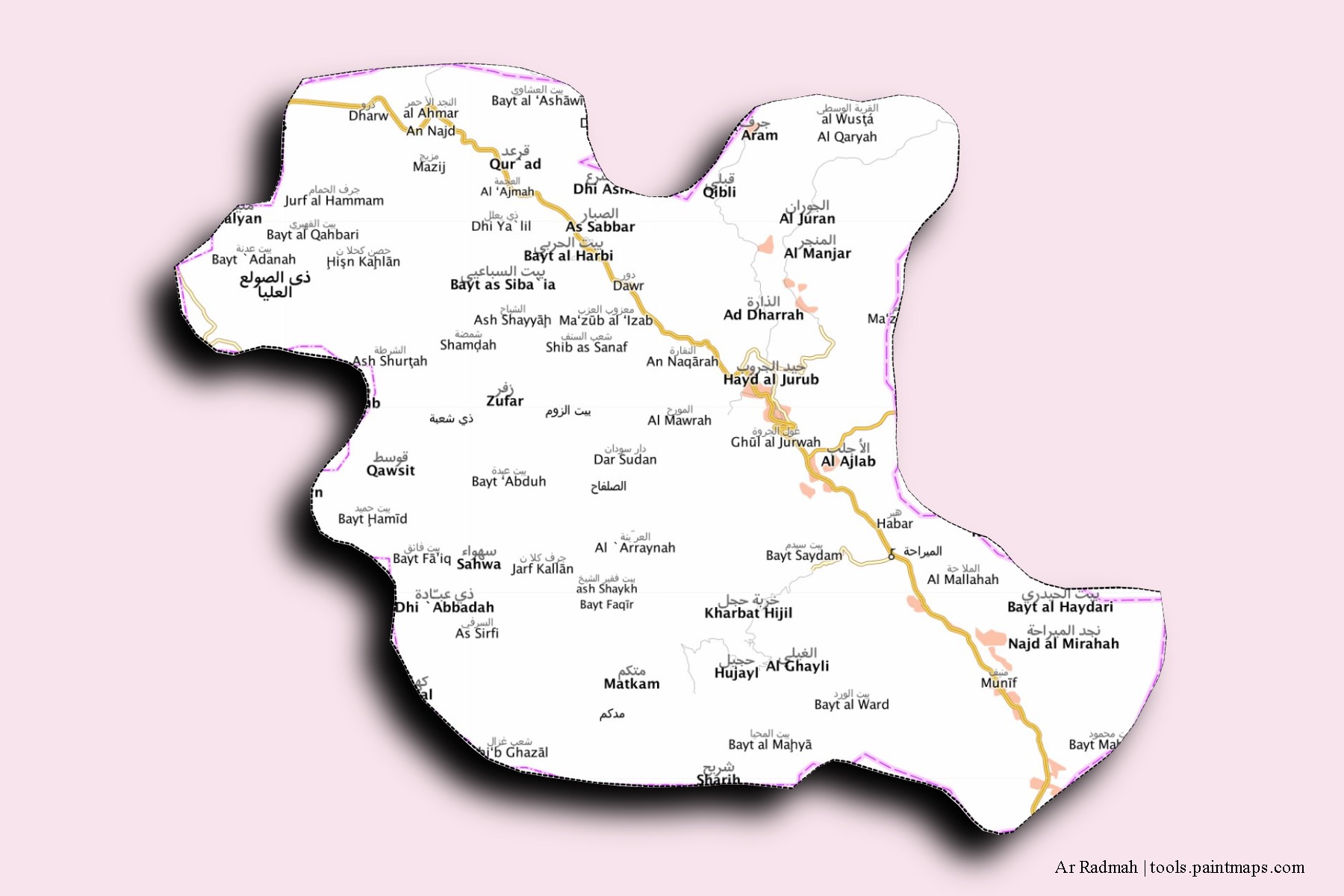 Mapa de barrios y pueblos de Ar Radmah con efecto de sombra 3D