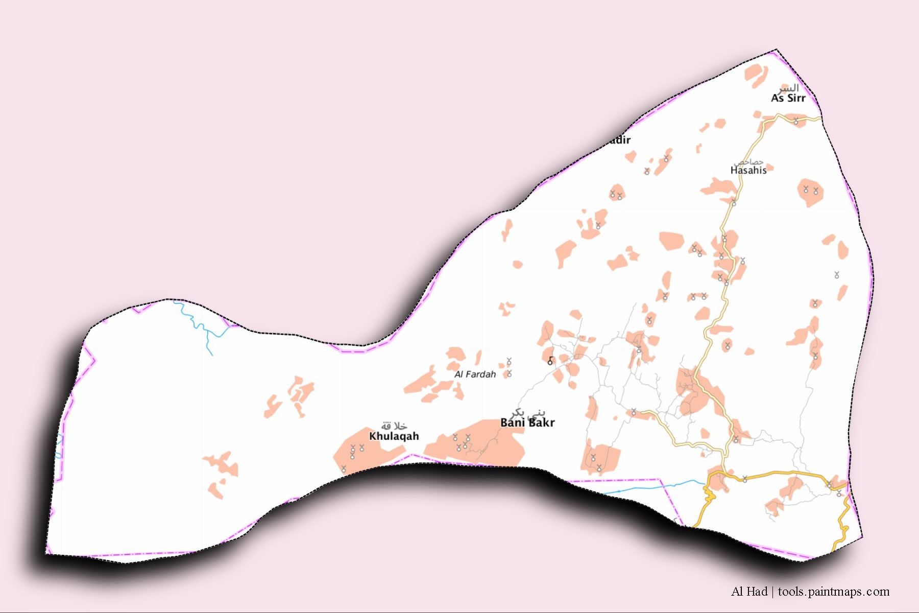 Mapa de barrios y pueblos de Al Had con efecto de sombra 3D