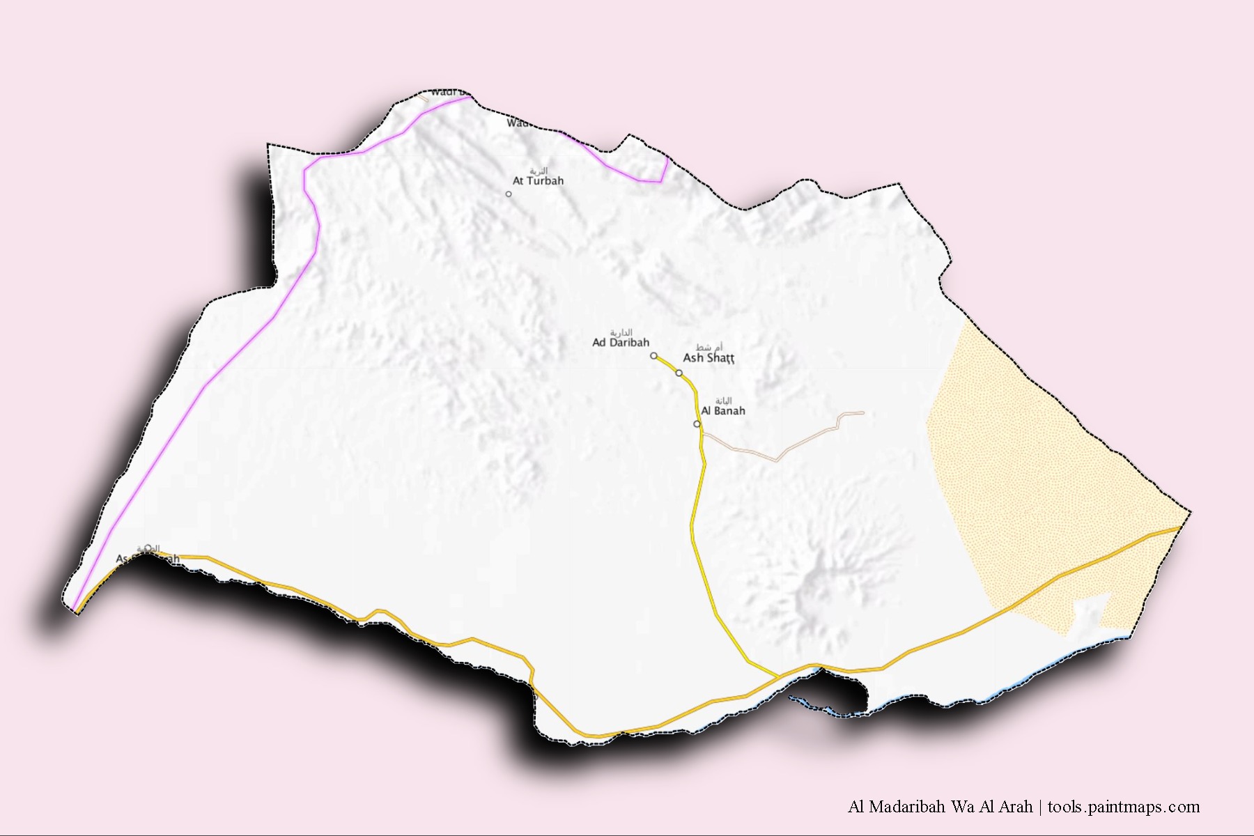 Al Madaribah Wa Al Arah neighborhoods and villages map with 3D shadow effect