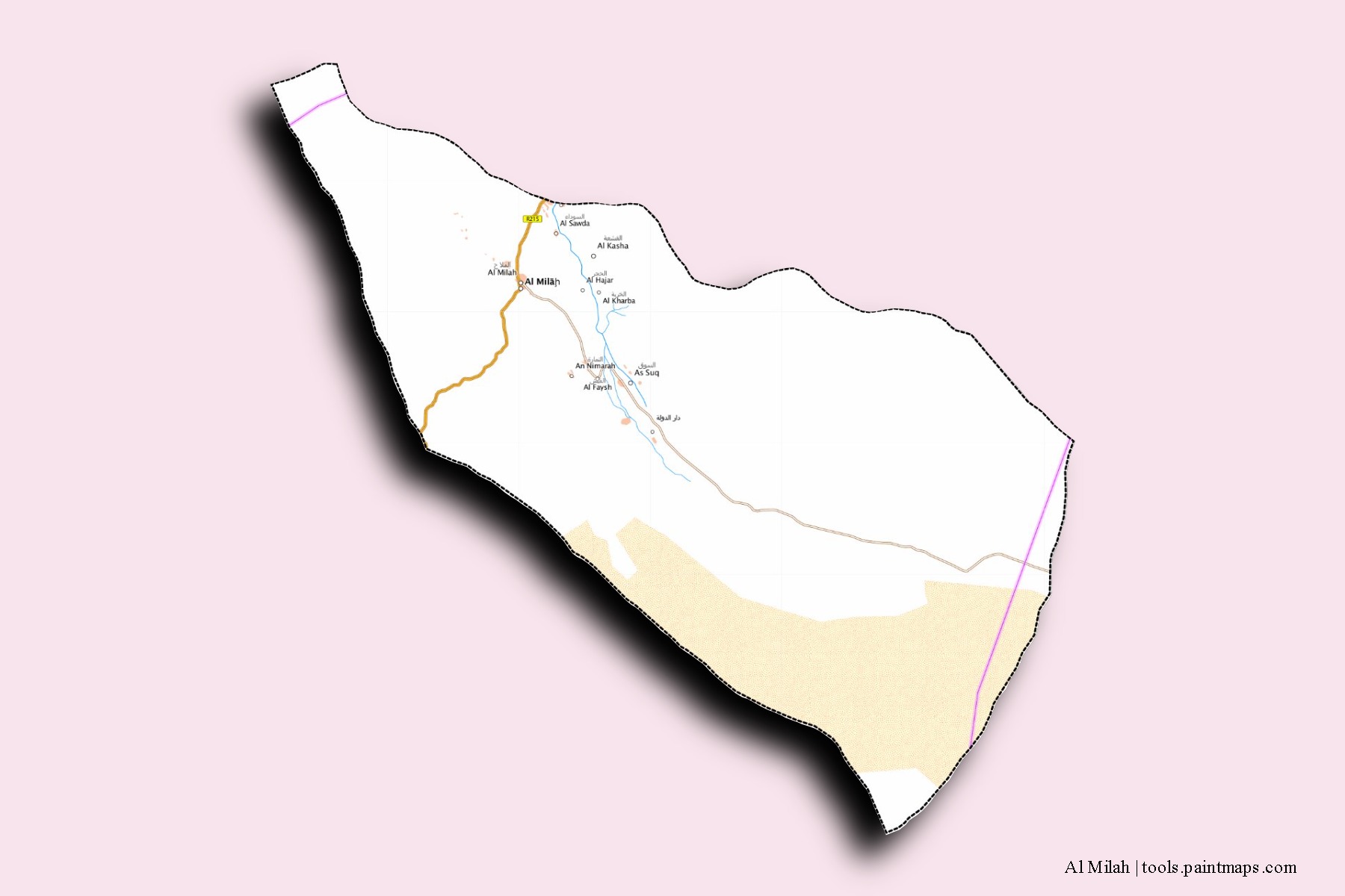 Mapa de barrios y pueblos de Al Milah con efecto de sombra 3D