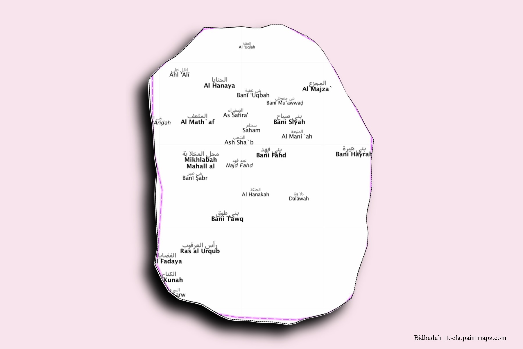 3D gölge efektli Bidbadah mahalleleri ve köyleri haritası