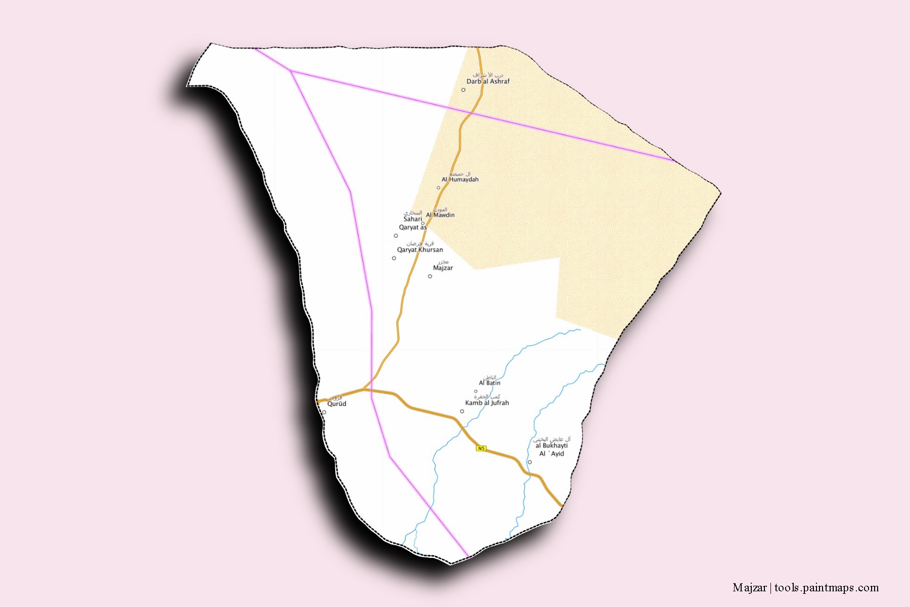 Mapa de barrios y pueblos de Majzar con efecto de sombra 3D