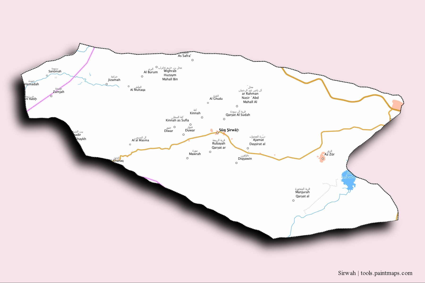 3D gölge efektli Sirwah mahalleleri ve köyleri haritası