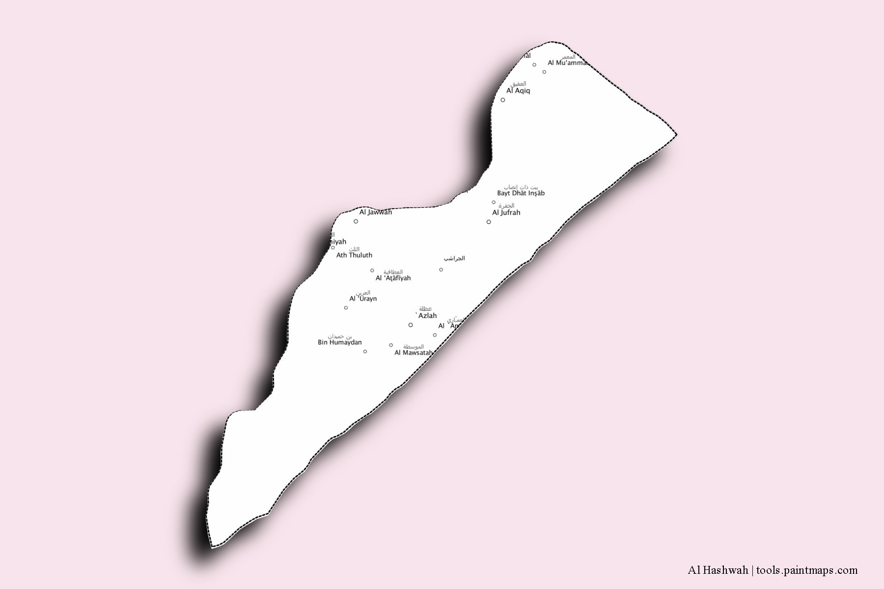 Al Hashwah neighborhoods and villages map with 3D shadow effect