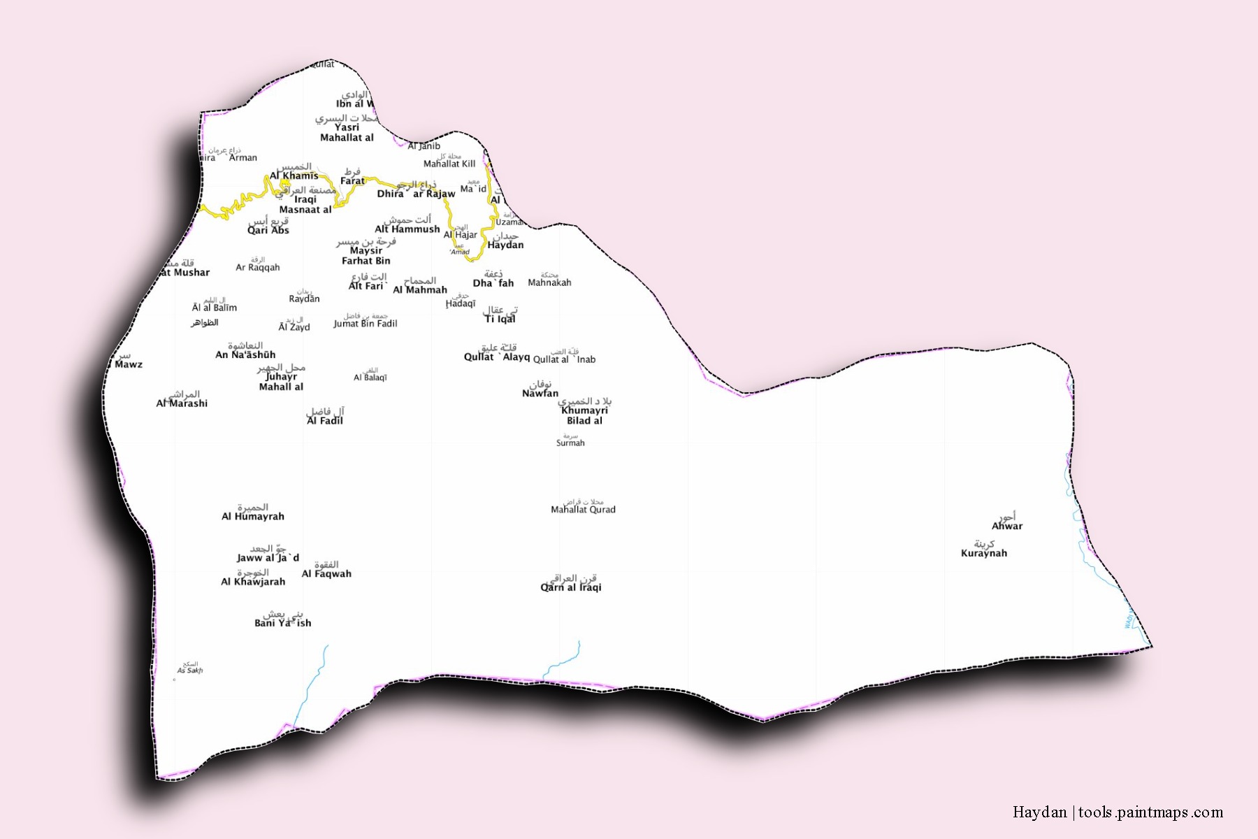 Haydan neighborhoods and villages map with 3D shadow effect