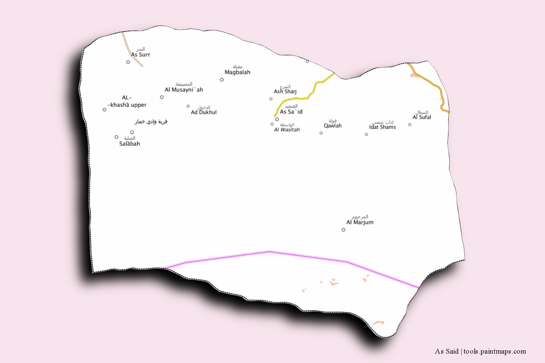 Mapa de barrios y pueblos de As Said con efecto de sombra 3D