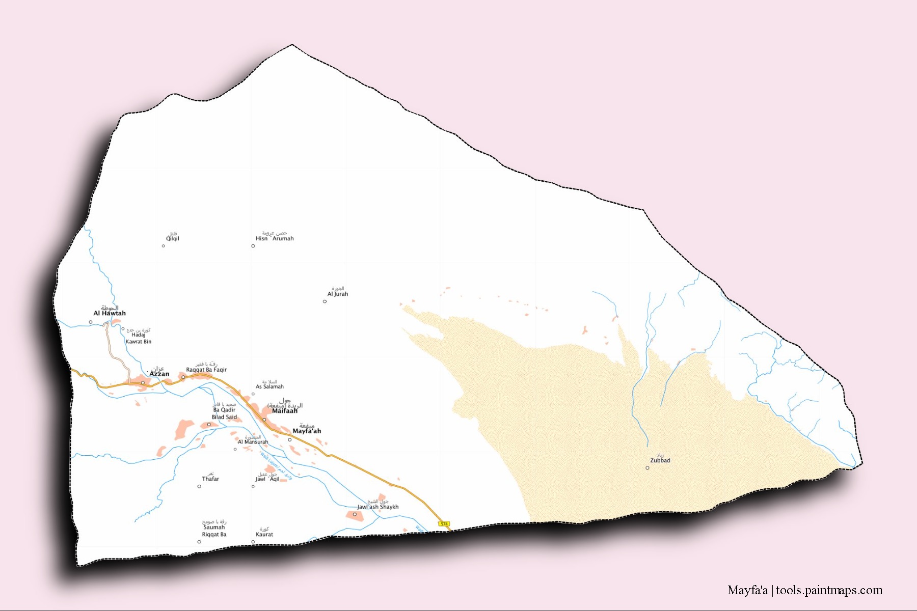 Mayfa'a neighborhoods and villages map with 3D shadow effect