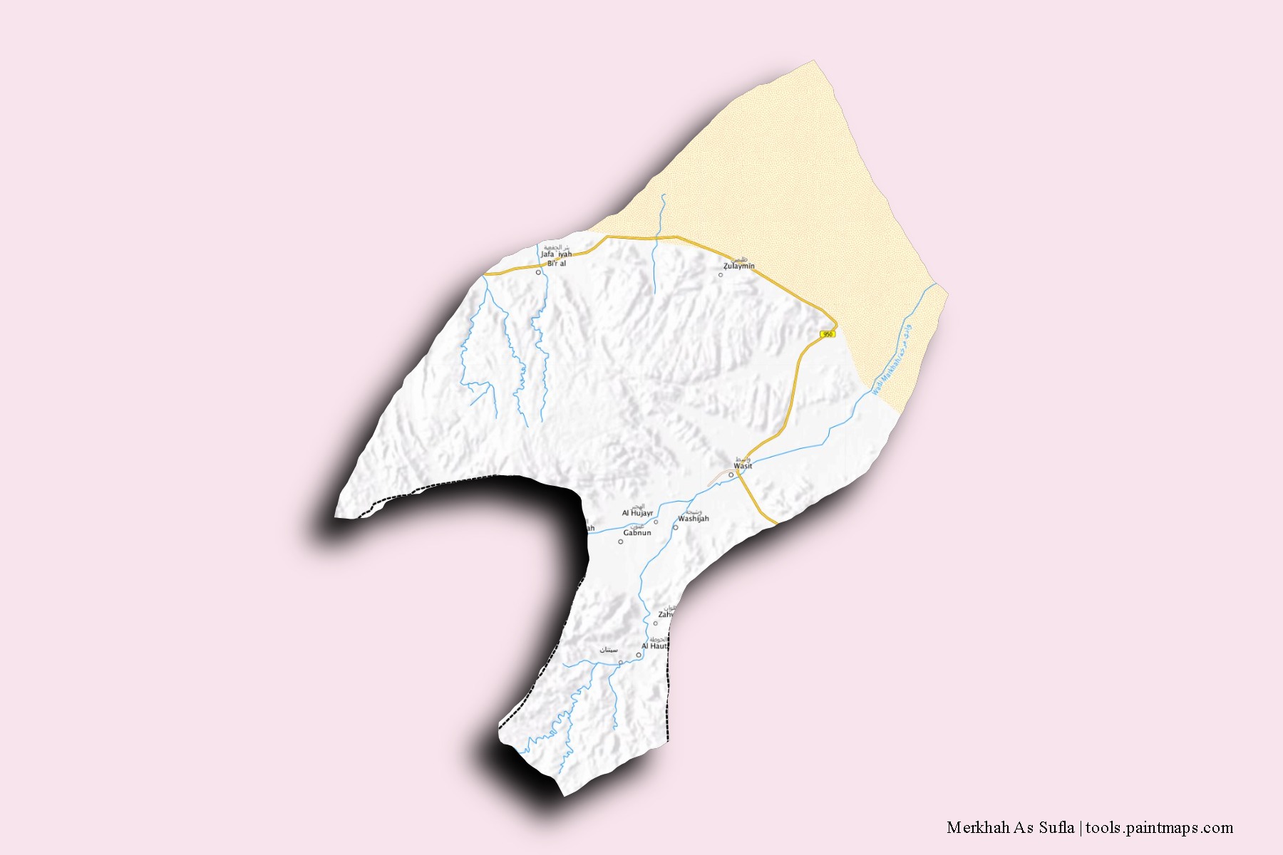 Mapa de barrios y pueblos de Merkhah As Sufla con efecto de sombra 3D