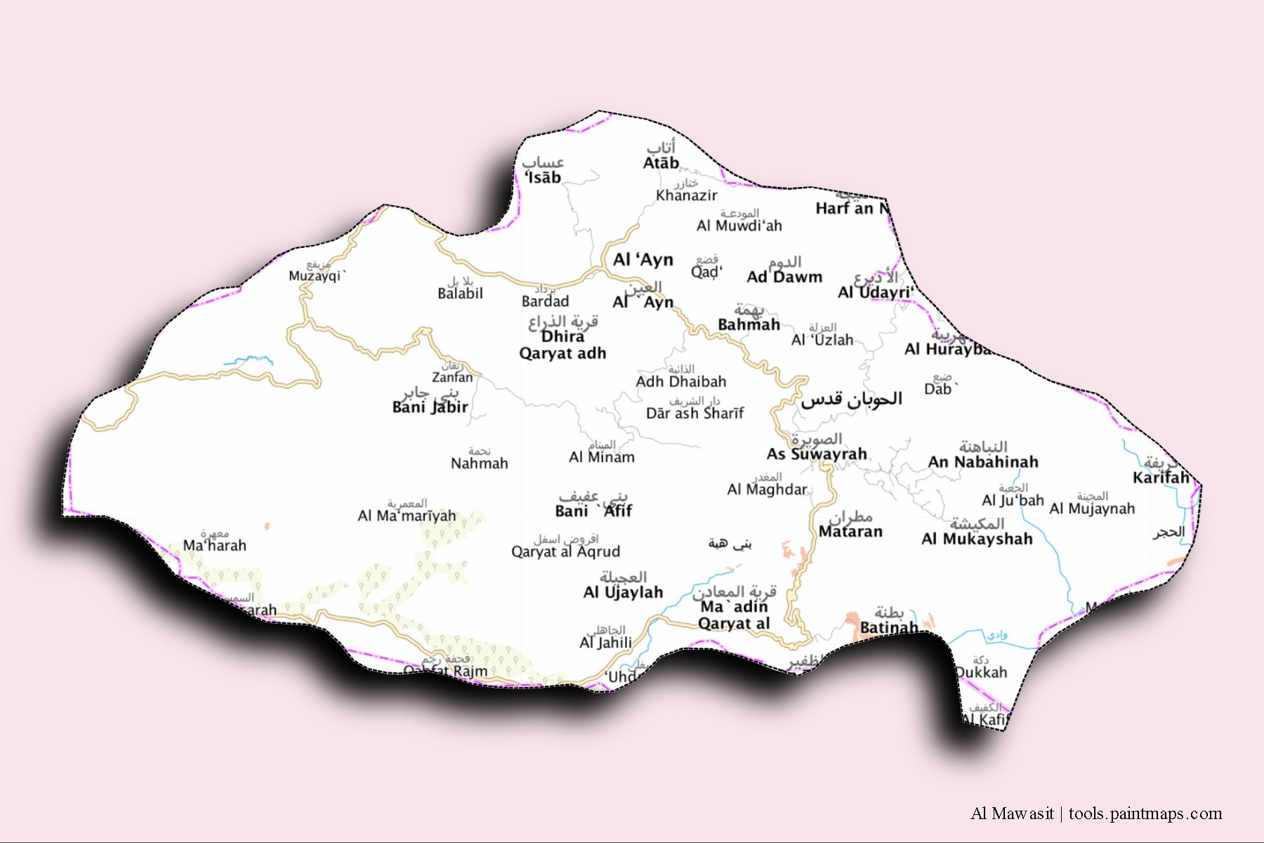 Al Mawasit neighborhoods and villages map with 3D shadow effect