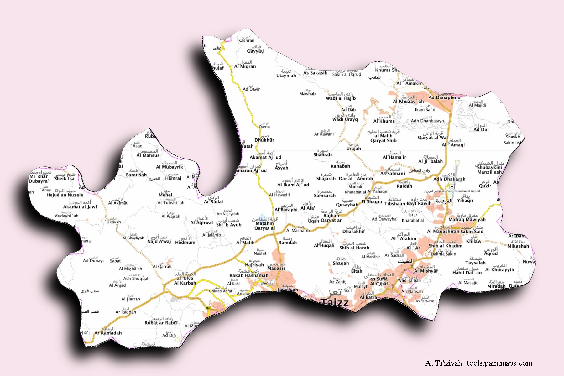 At Ta'iziyah neighborhoods and villages map with 3D shadow effect