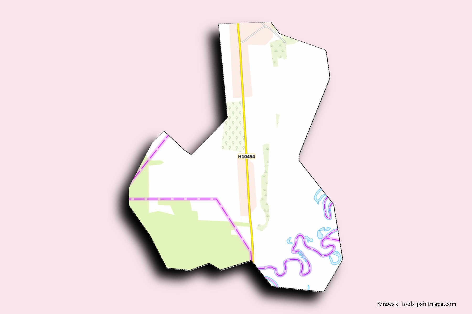 Mapa de barrios y pueblos de Kirawsk con efecto de sombra 3D