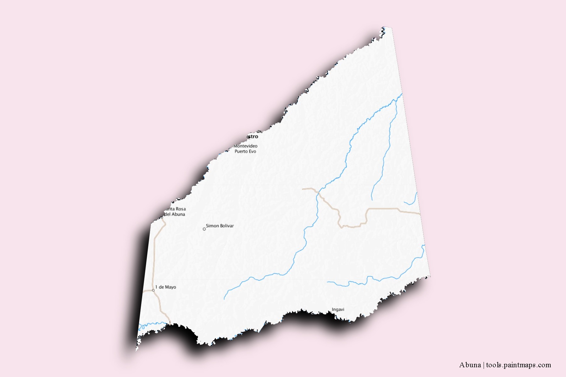 Mapa de barrios y pueblos de Abuna con efecto de sombra 3D