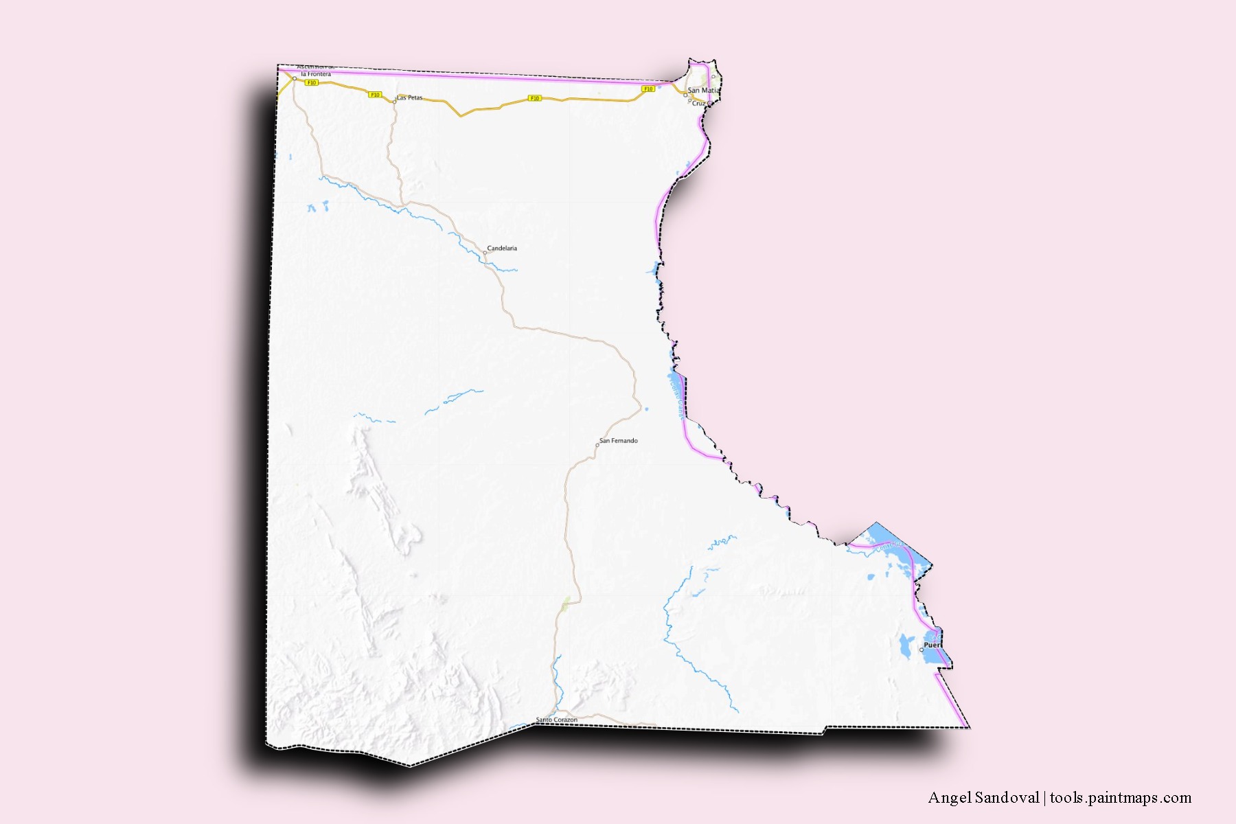 Mapa de barrios y pueblos de Angel Sandoval con efecto de sombra 3D