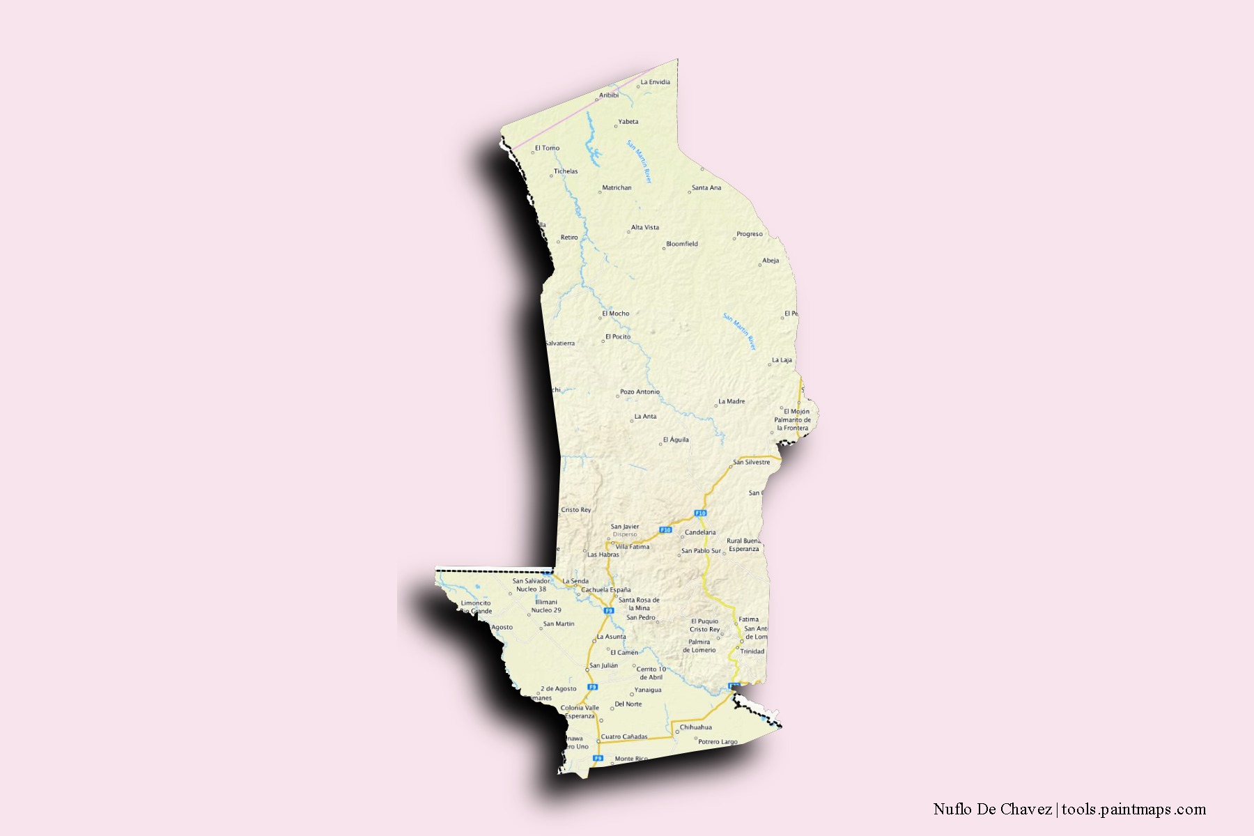 Nuflo De Chavez neighborhoods and villages map with 3D shadow effect