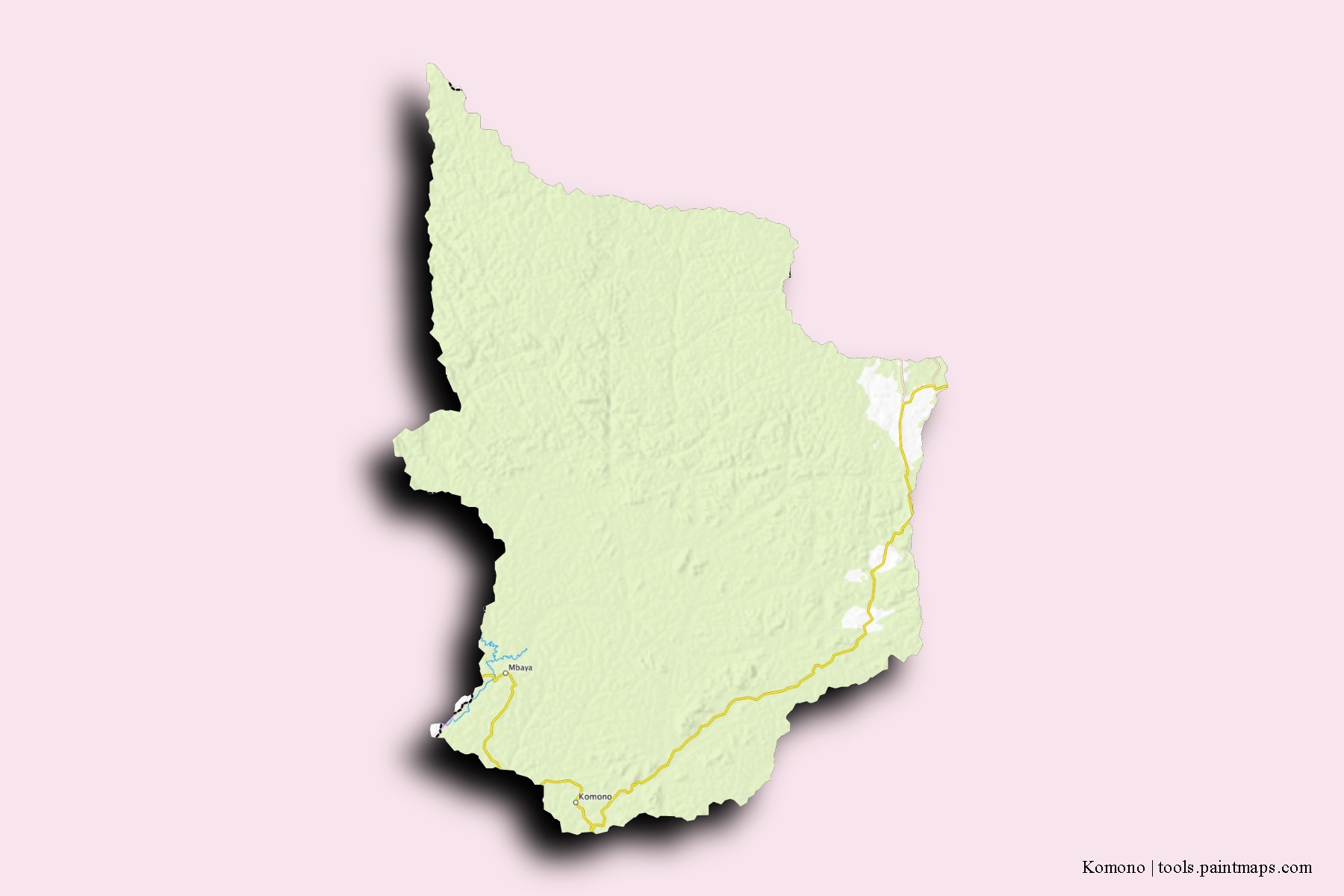 Mapa de barrios y pueblos de Komono con efecto de sombra 3D