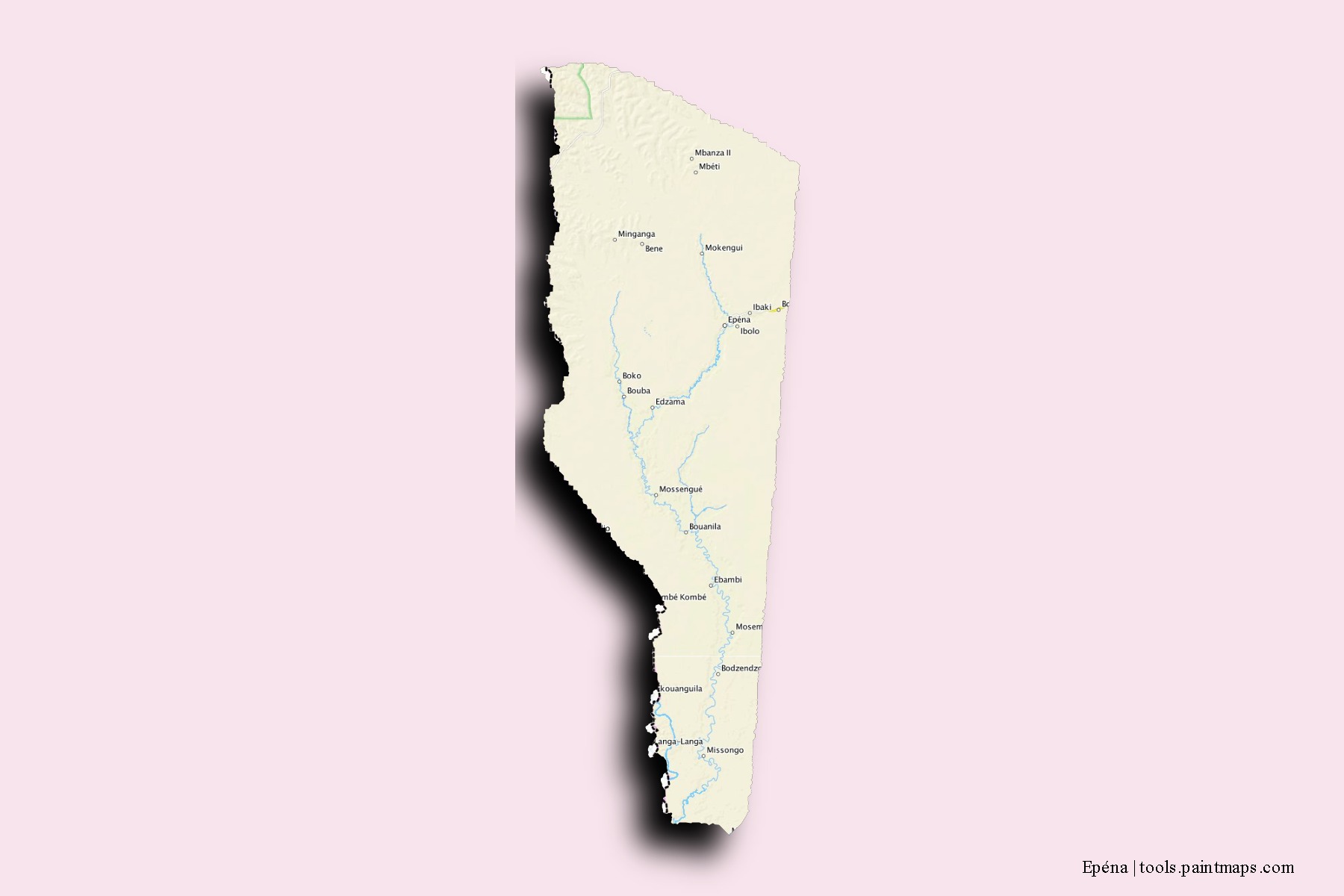 Mapa de barrios y pueblos de Epéna con efecto de sombra 3D