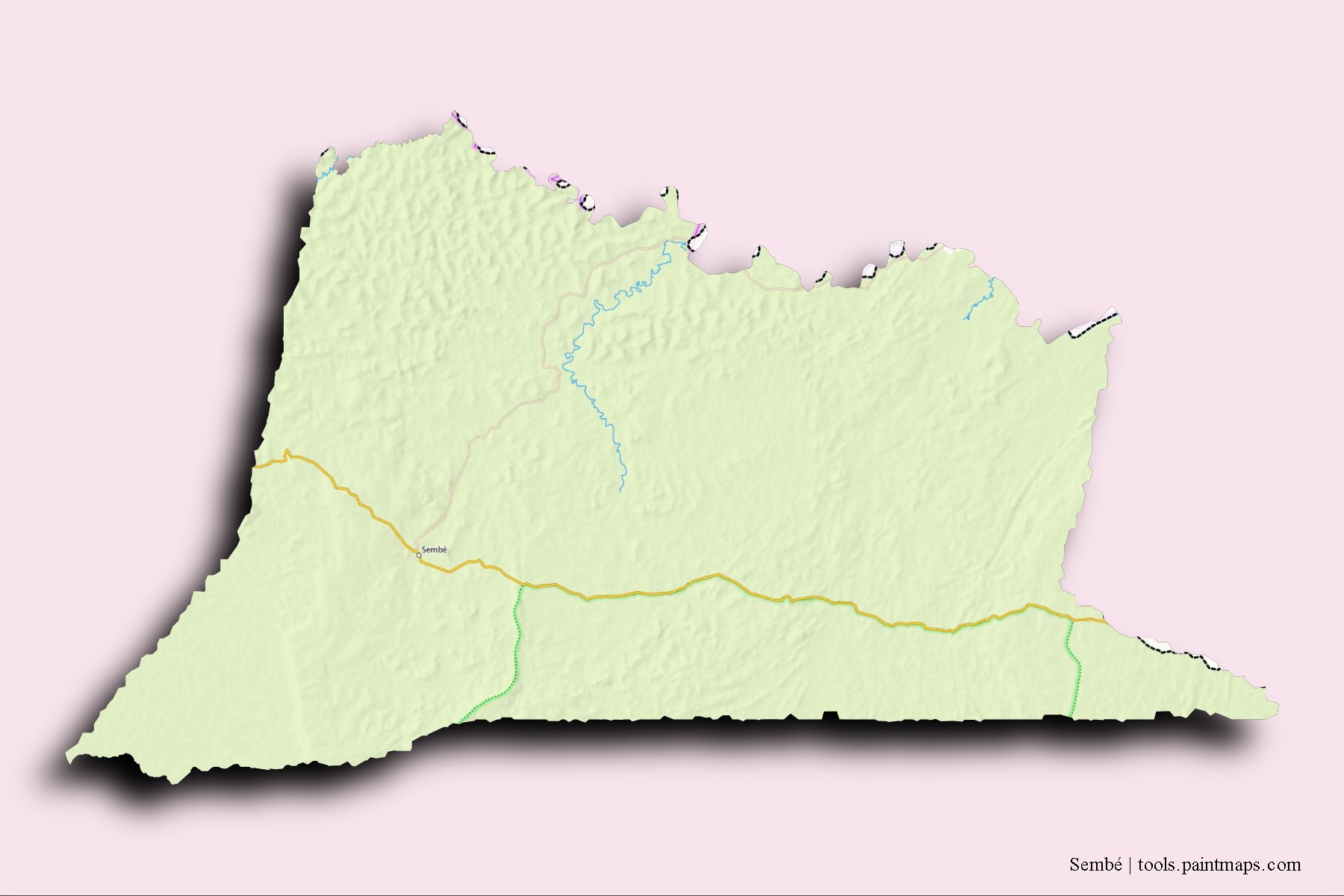 Sembé neighborhoods and villages map with 3D shadow effect