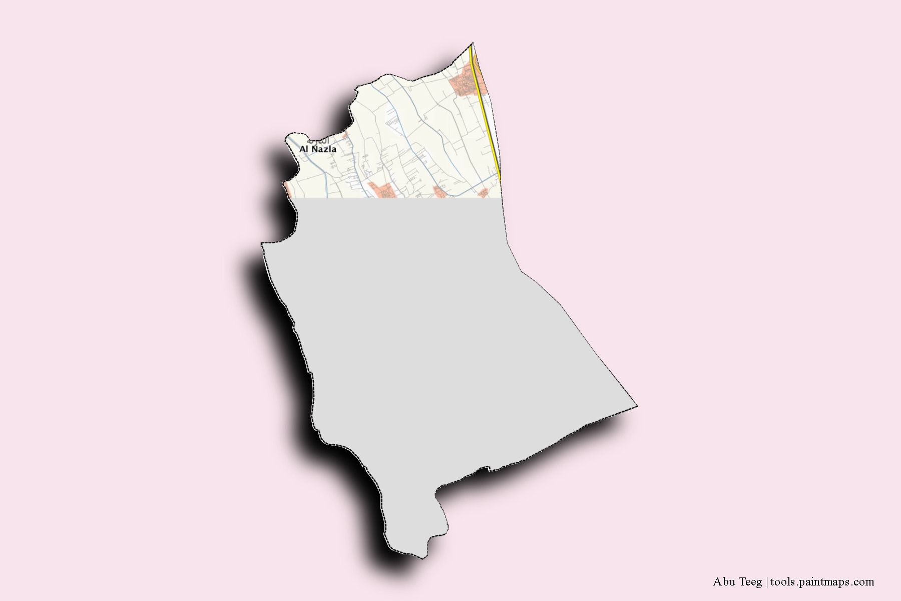 Mapa de barrios y pueblos de Abu Teeg con efecto de sombra 3D