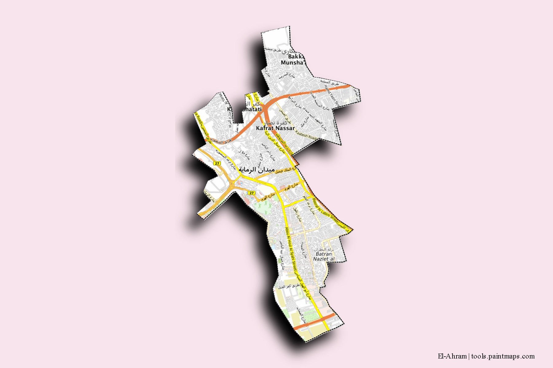 El-Ahram neighborhoods and villages map with 3D shadow effect