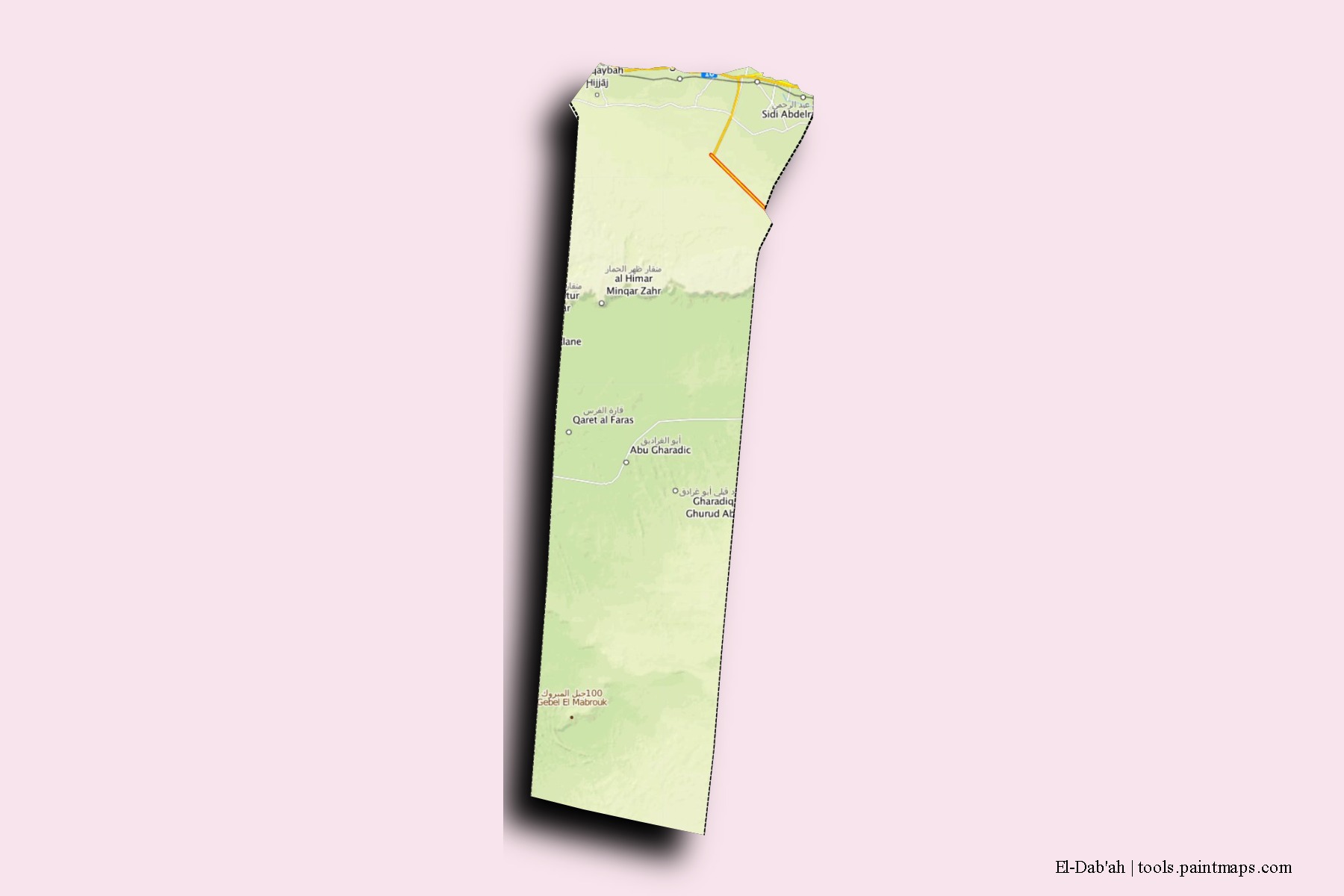 El-Dab'ah neighborhoods and villages map with 3D shadow effect