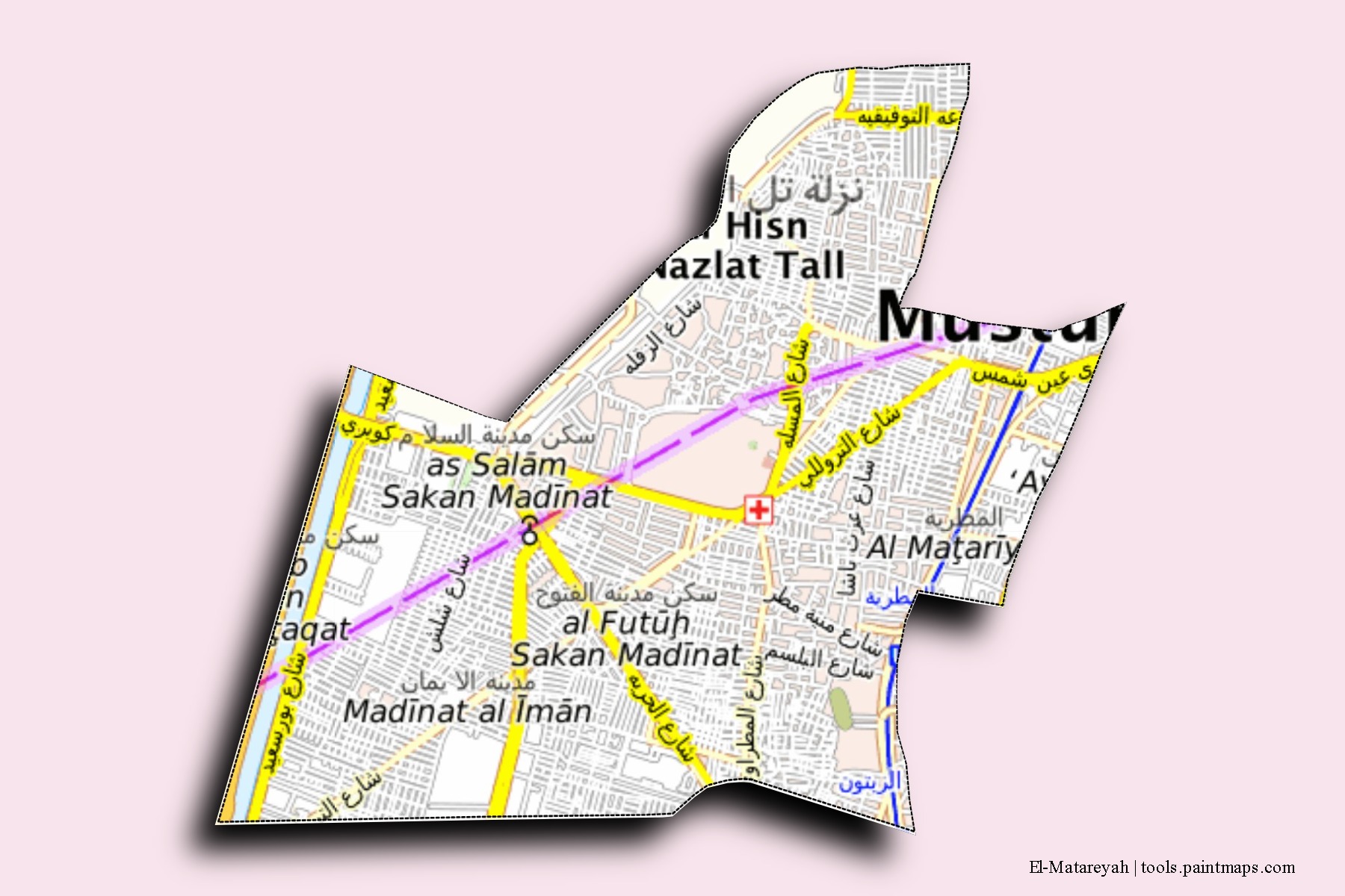 3D gölge efektli El-Matareyah mahalleleri ve köyleri haritası