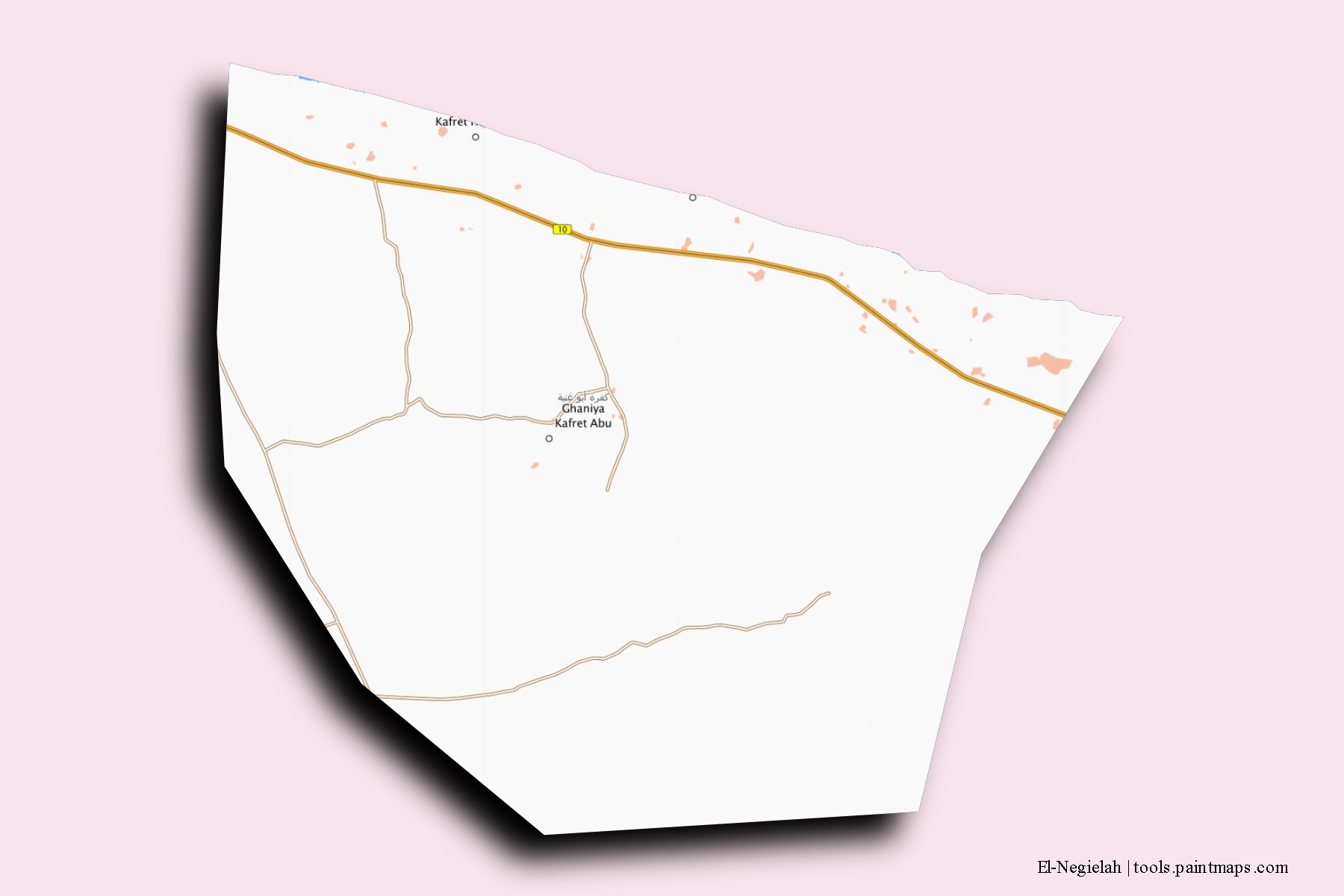 Mapa de barrios y pueblos de El-Negielah con efecto de sombra 3D