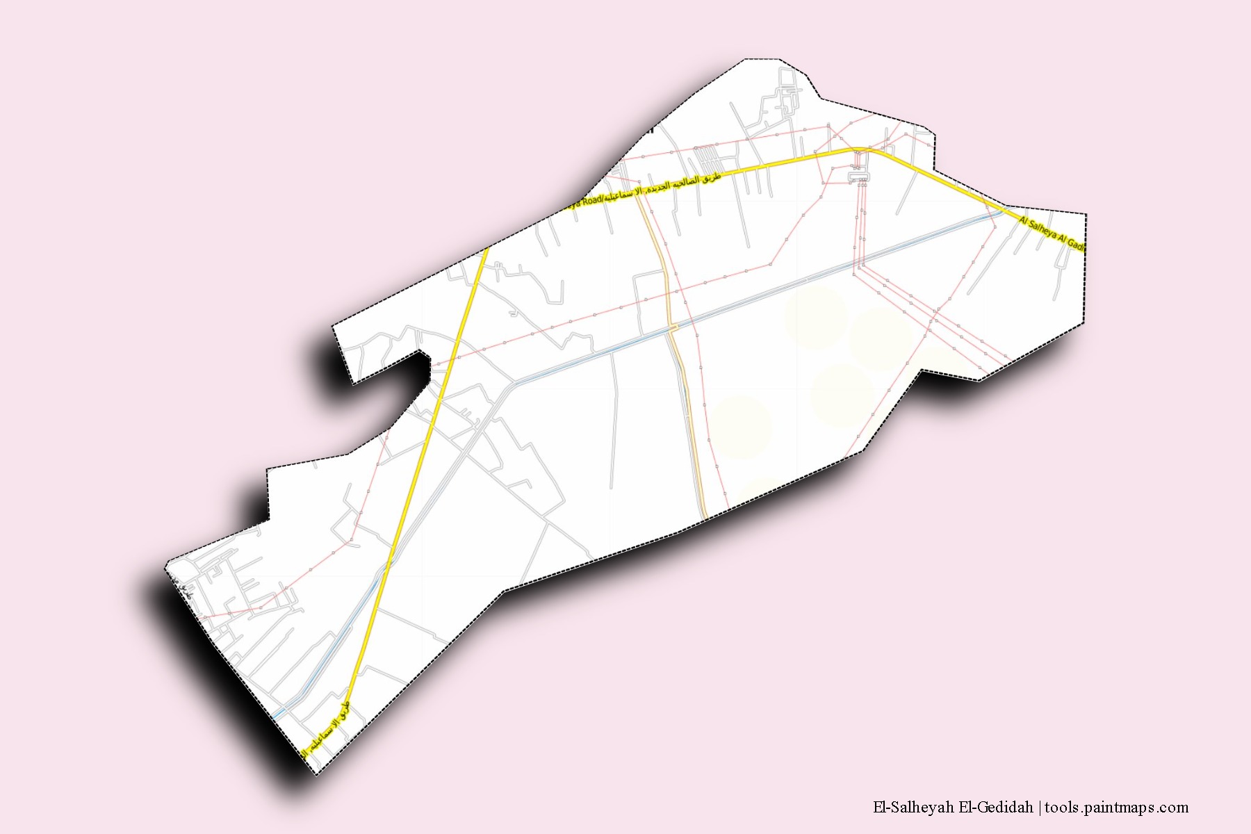 3D gölge efektli El-Salheyah El-Gedidah mahalleleri ve köyleri haritası