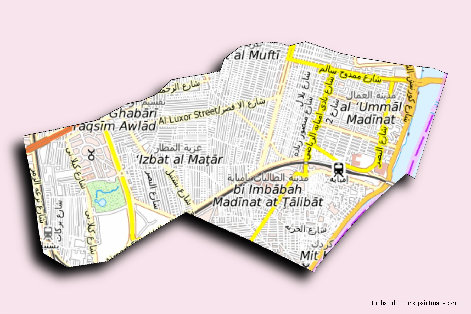 Embabah neighborhoods and villages map with 3D shadow effect