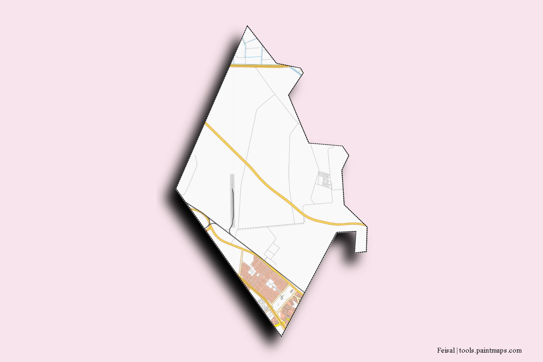 Mapa de barrios y pueblos de Feisal con efecto de sombra 3D