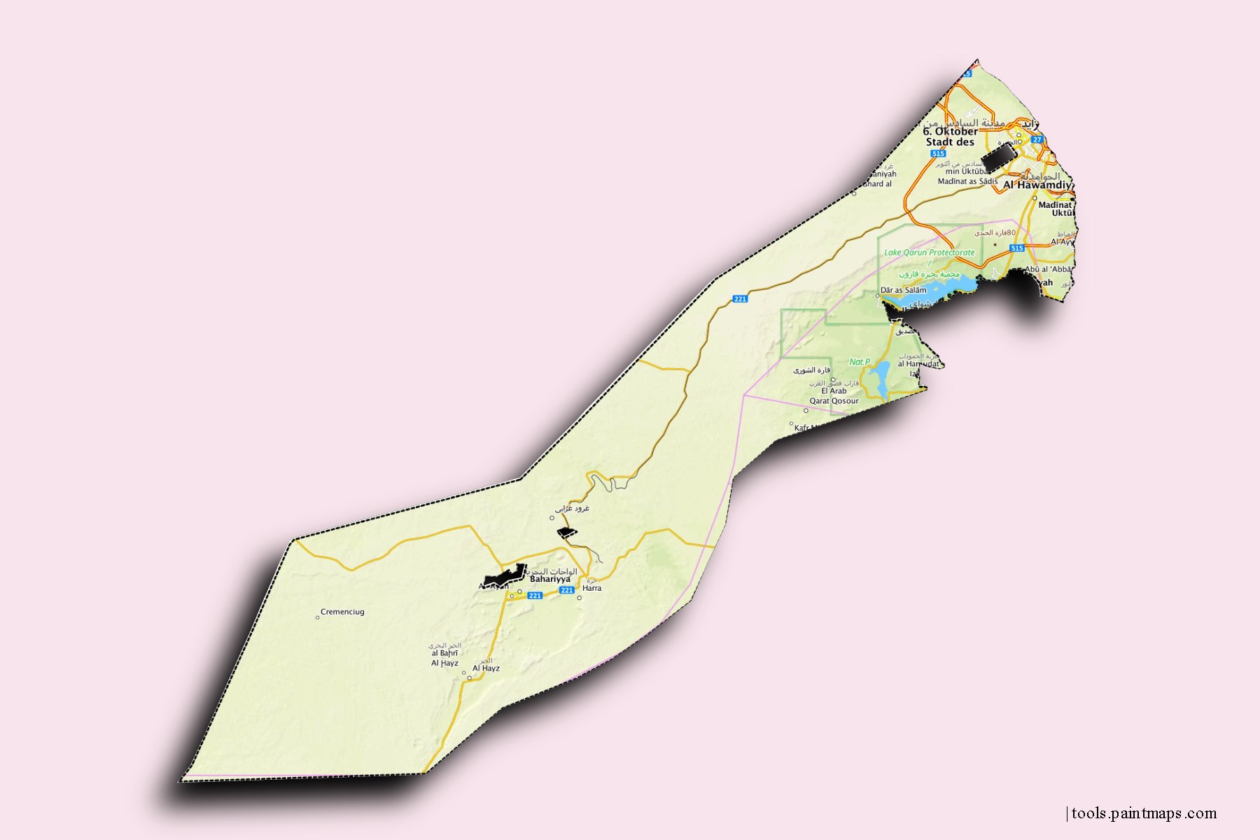 Mapa de barrios y pueblos de  con efecto de sombra 3D