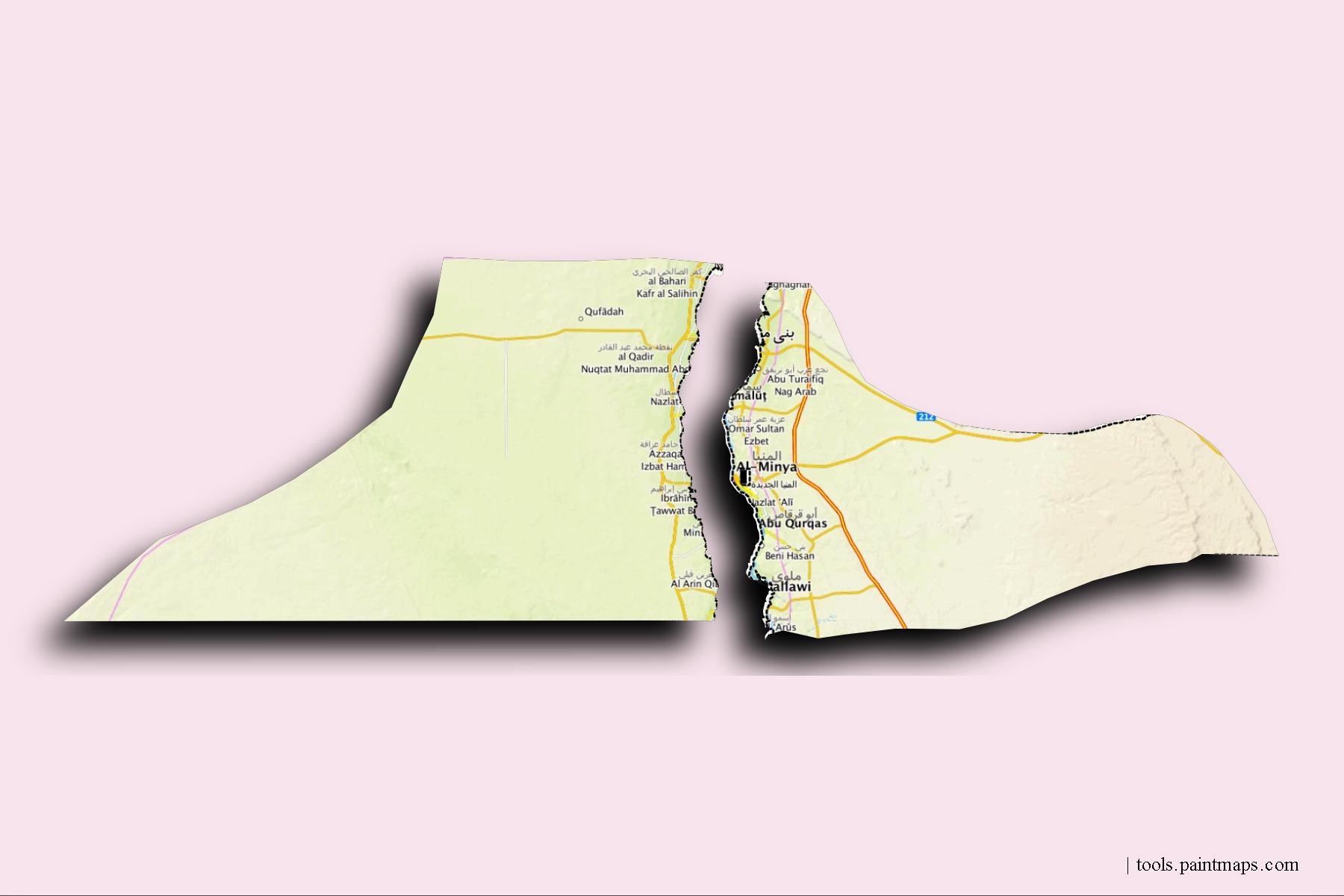 Mapa de barrios y pueblos de  con efecto de sombra 3D