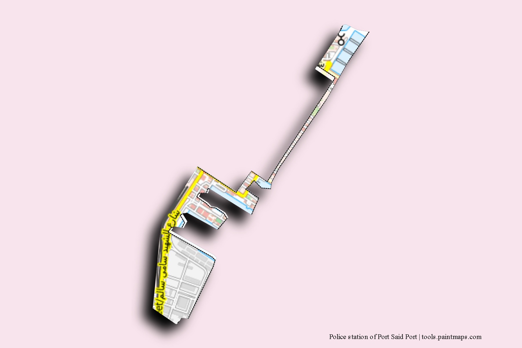 Mapa de barrios y pueblos de Police station of Port Said Port con efecto de sombra 3D