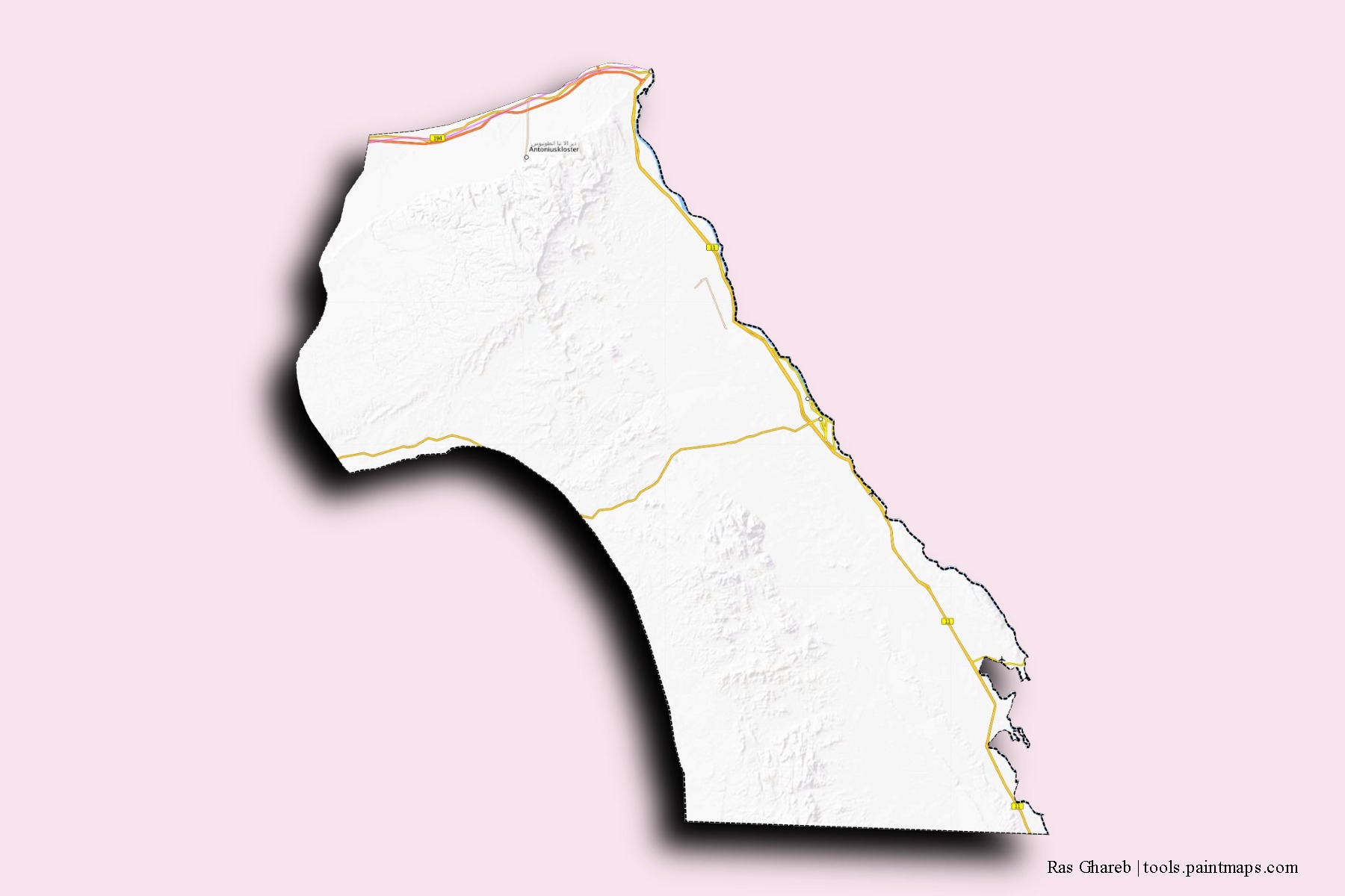 Mapa de barrios y pueblos de Ras Ghareb con efecto de sombra 3D