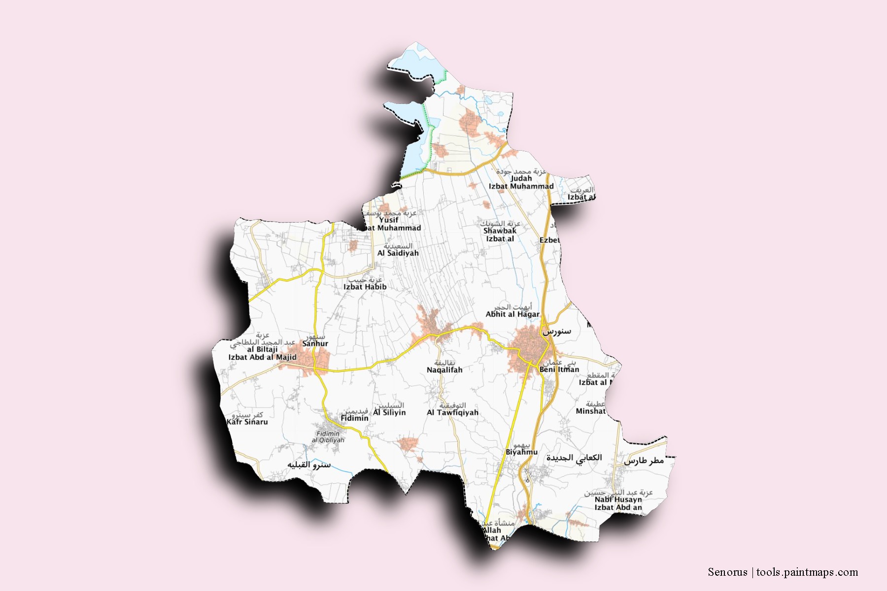 3D gölge efektli Senorus mahalleleri ve köyleri haritası