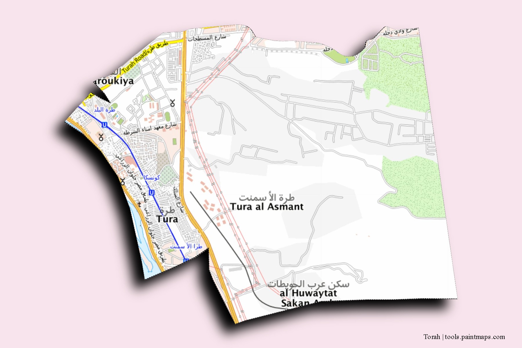 Mapa de barrios y pueblos de Torah con efecto de sombra 3D