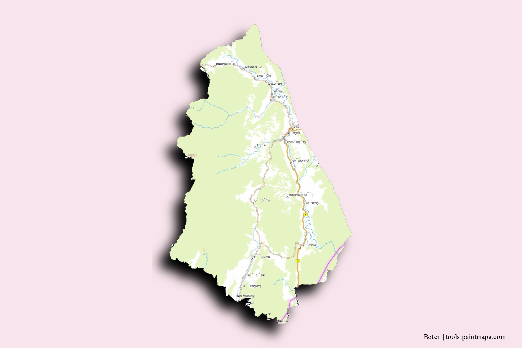 Botene neighborhoods and villages map with 3D shadow effect