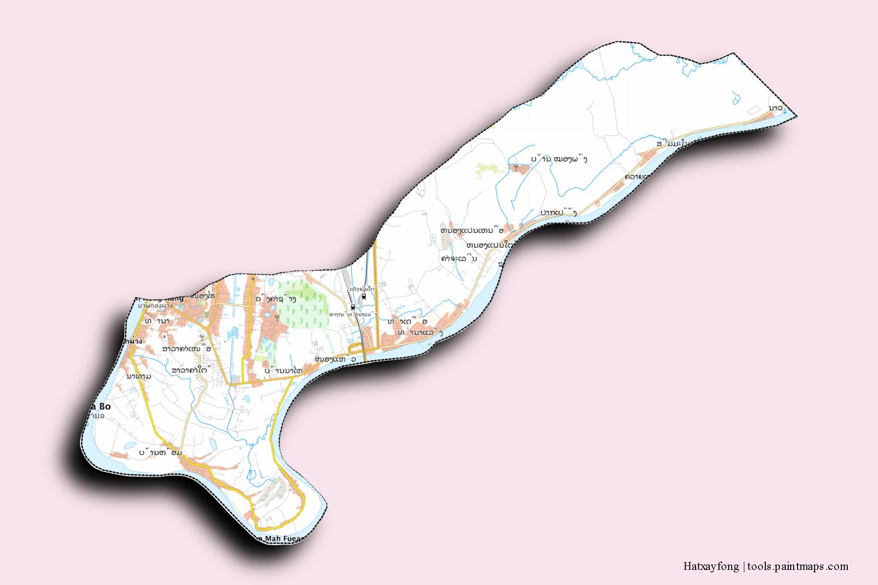 Mapa de barrios y pueblos de Hatxayfong con efecto de sombra 3D