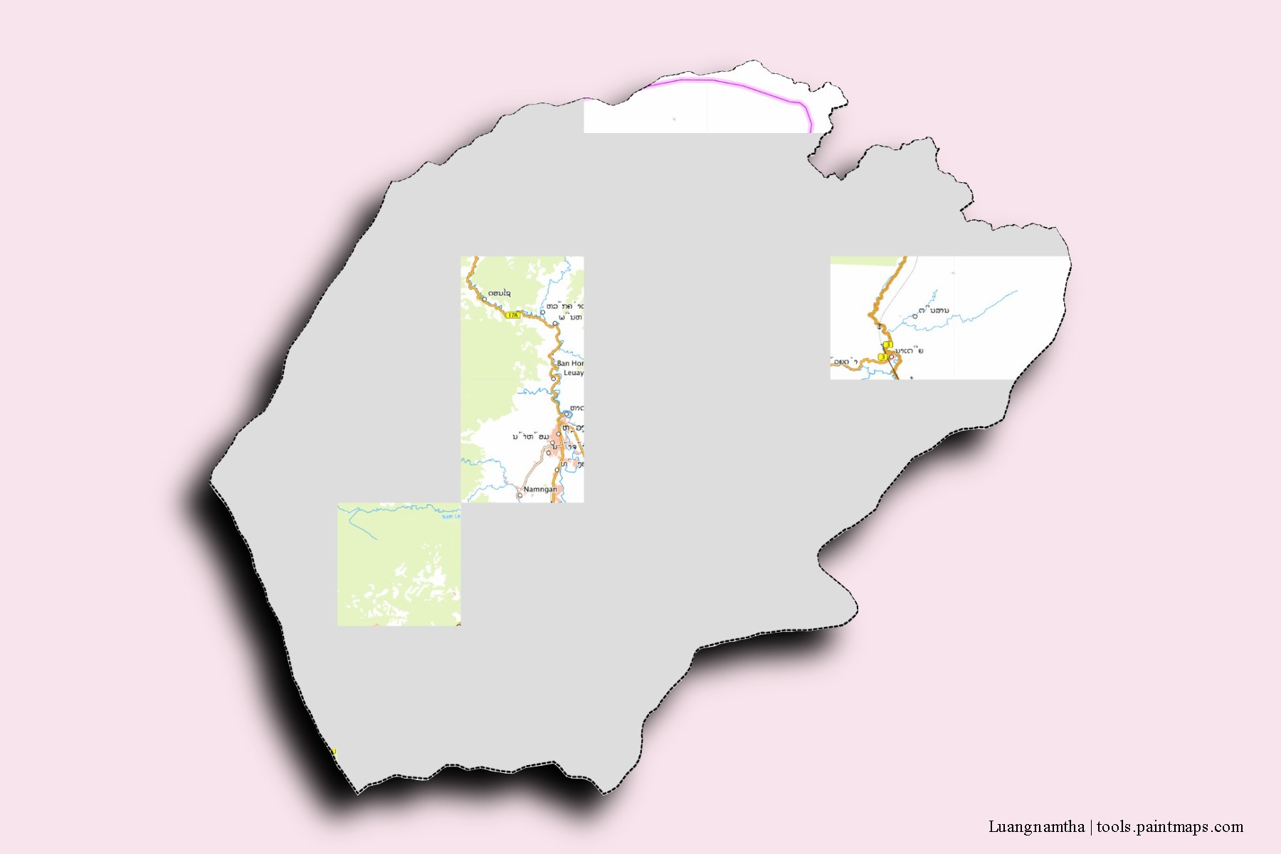 Namtha neighborhoods and villages map with 3D shadow effect