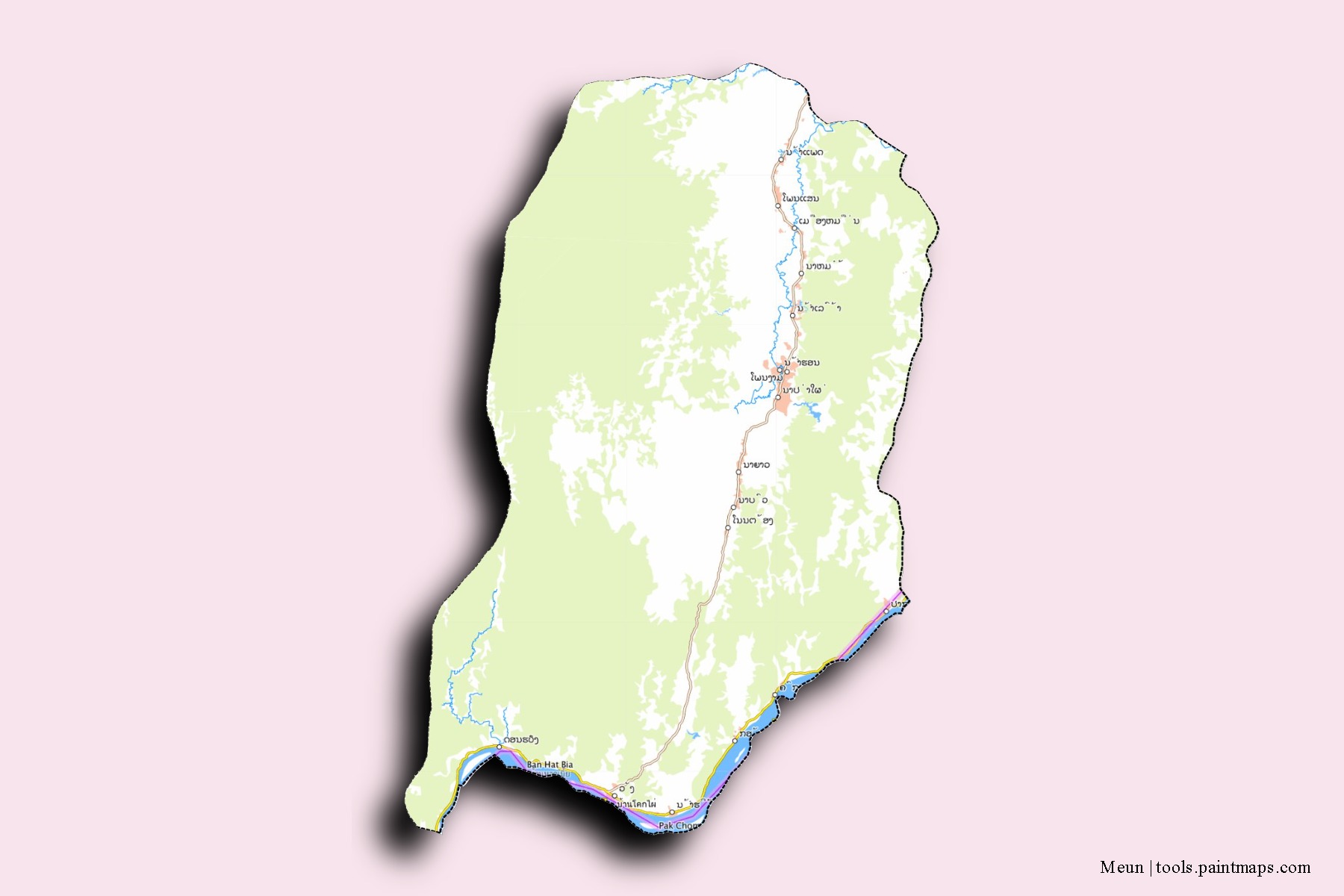 Meun neighborhoods and villages map with 3D shadow effect