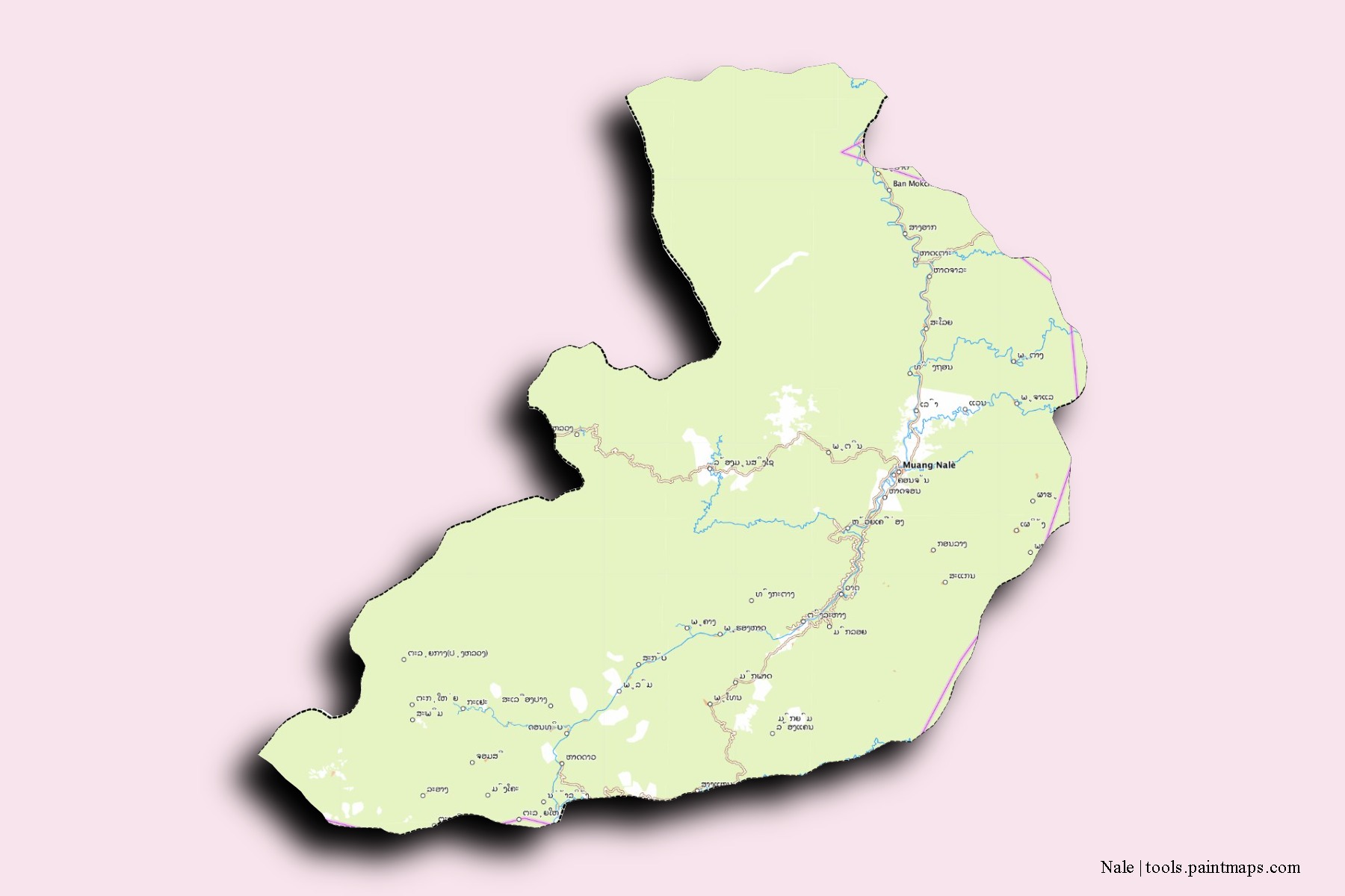 Mapa de barrios y pueblos de Nale con efecto de sombra 3D