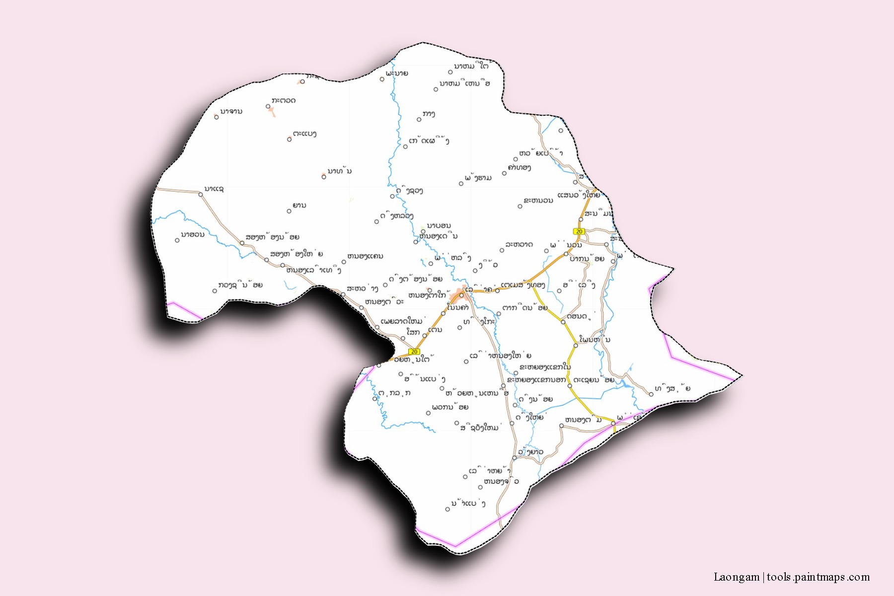 Mapa de barrios y pueblos de Laongam con efecto de sombra 3D