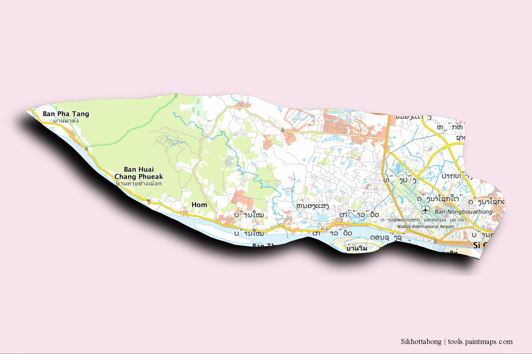 Sikhottabong neighborhoods and villages map with 3D shadow effect