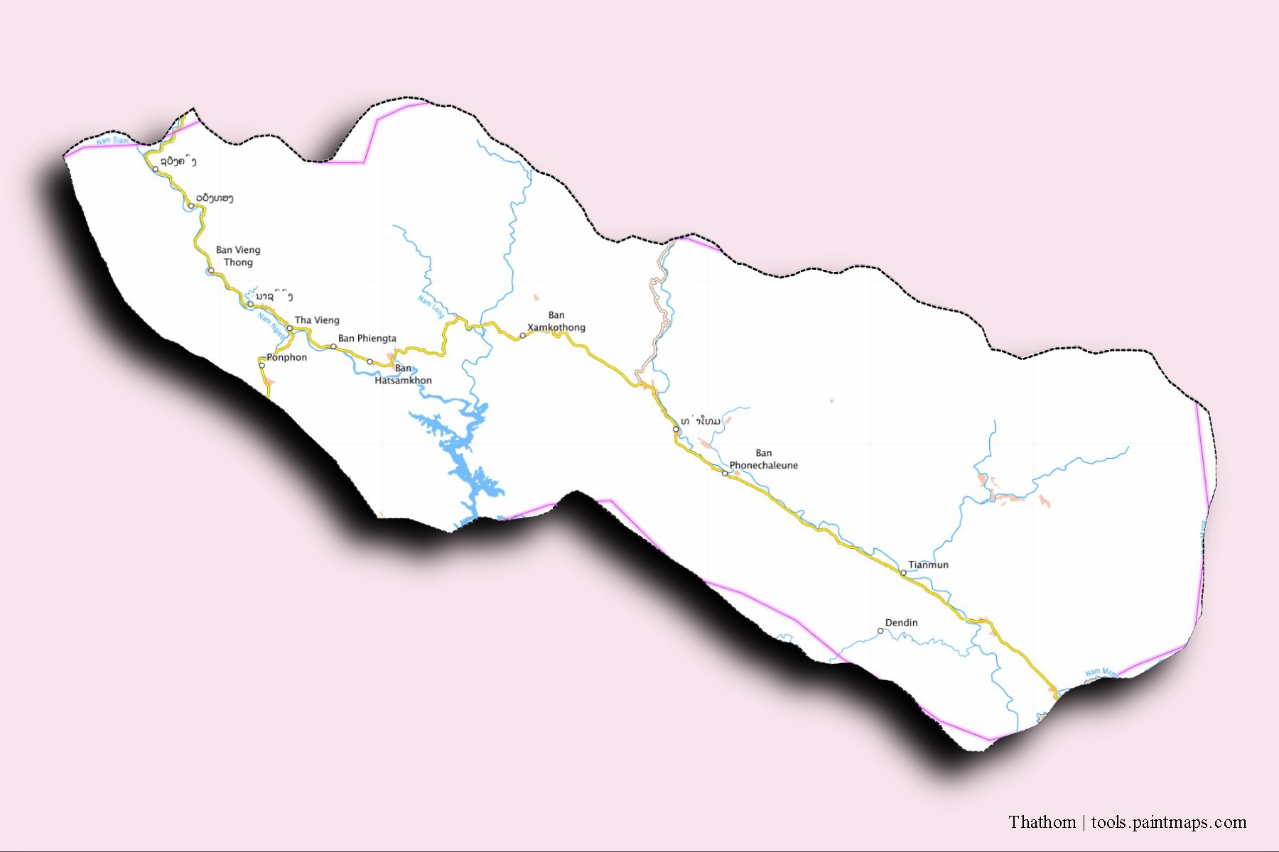 Thathom neighborhoods and villages map with 3D shadow effect