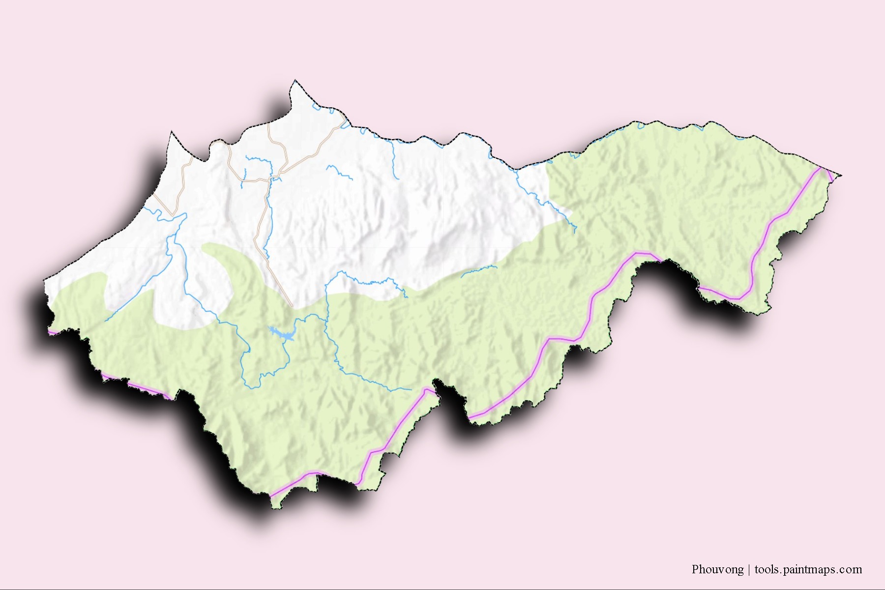 Phouvong neighborhoods and villages map with 3D shadow effect