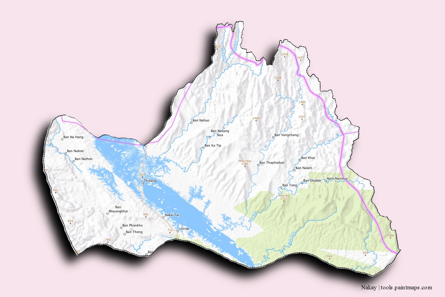 Mapa de barrios y pueblos de Nakay con efecto de sombra 3D