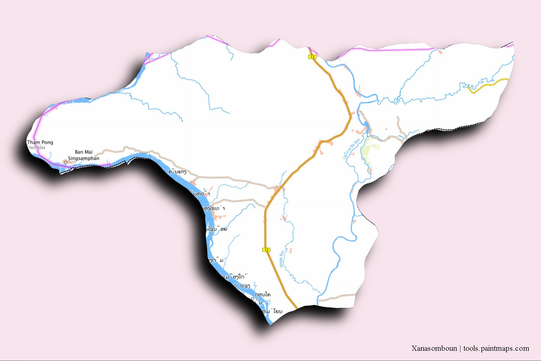 Mapa de barrios y pueblos de Xanasomboun con efecto de sombra 3D