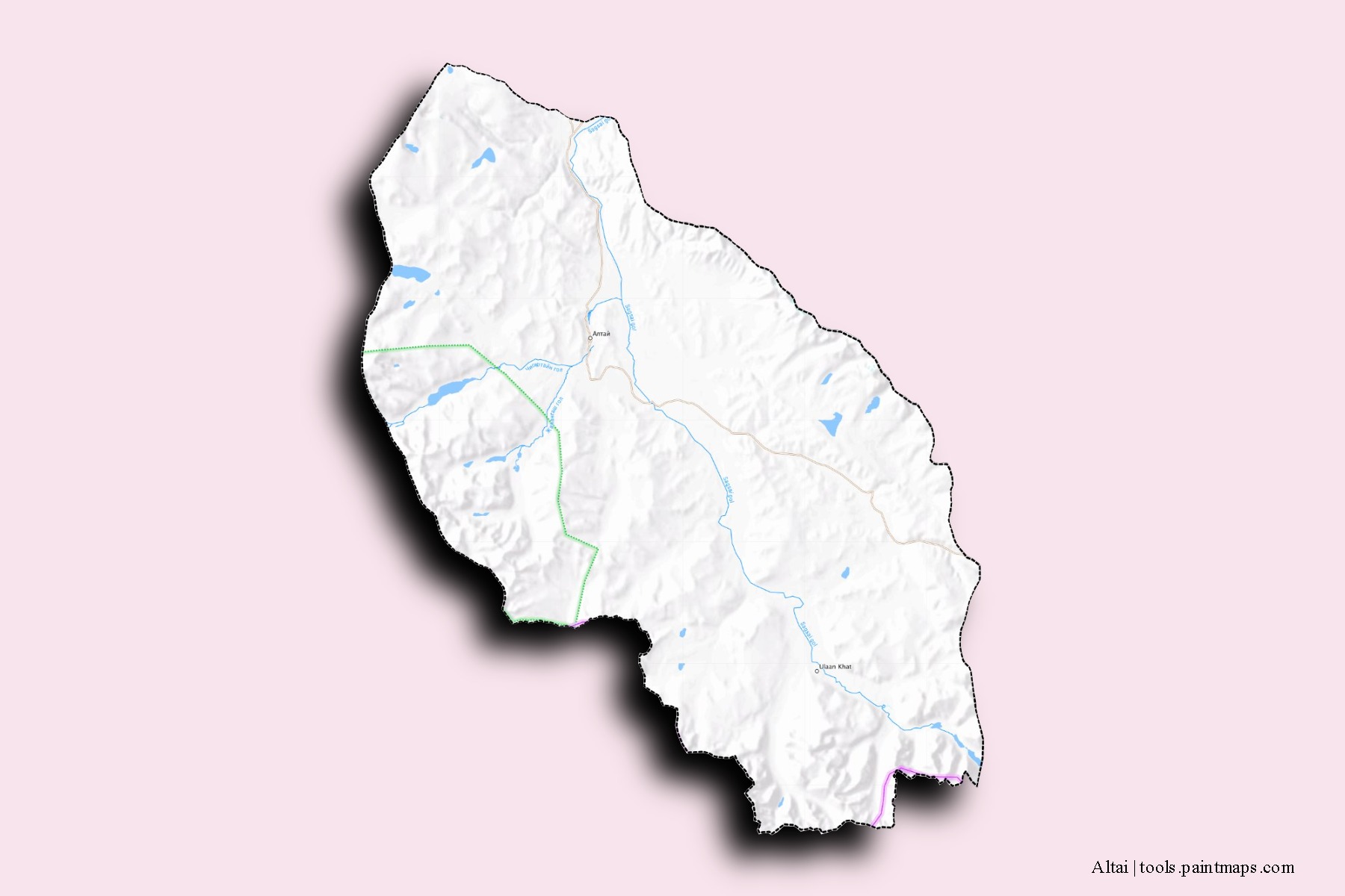 Mapa de barrios y pueblos de Altai con efecto de sombra 3D